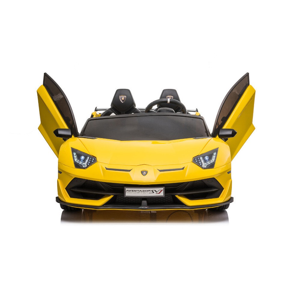 ES-Toys Kinderfahrzeug – Elektro Auto „Lamborghini Aventador SVJ Doppelsitzer“ – lizenziert – 12V7AH, 2 Motoren- 2,4Ghz Fernsteuerung, MP3, Ledersitz+EVA+Lackiert – Weiss