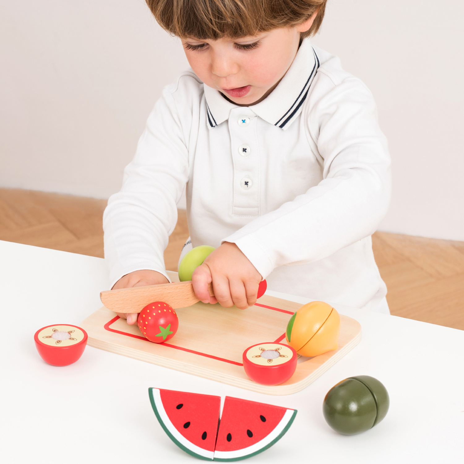 Früchte schneiden Holzspielzeug mit Holzbrett Kinderküchen-Zubehör