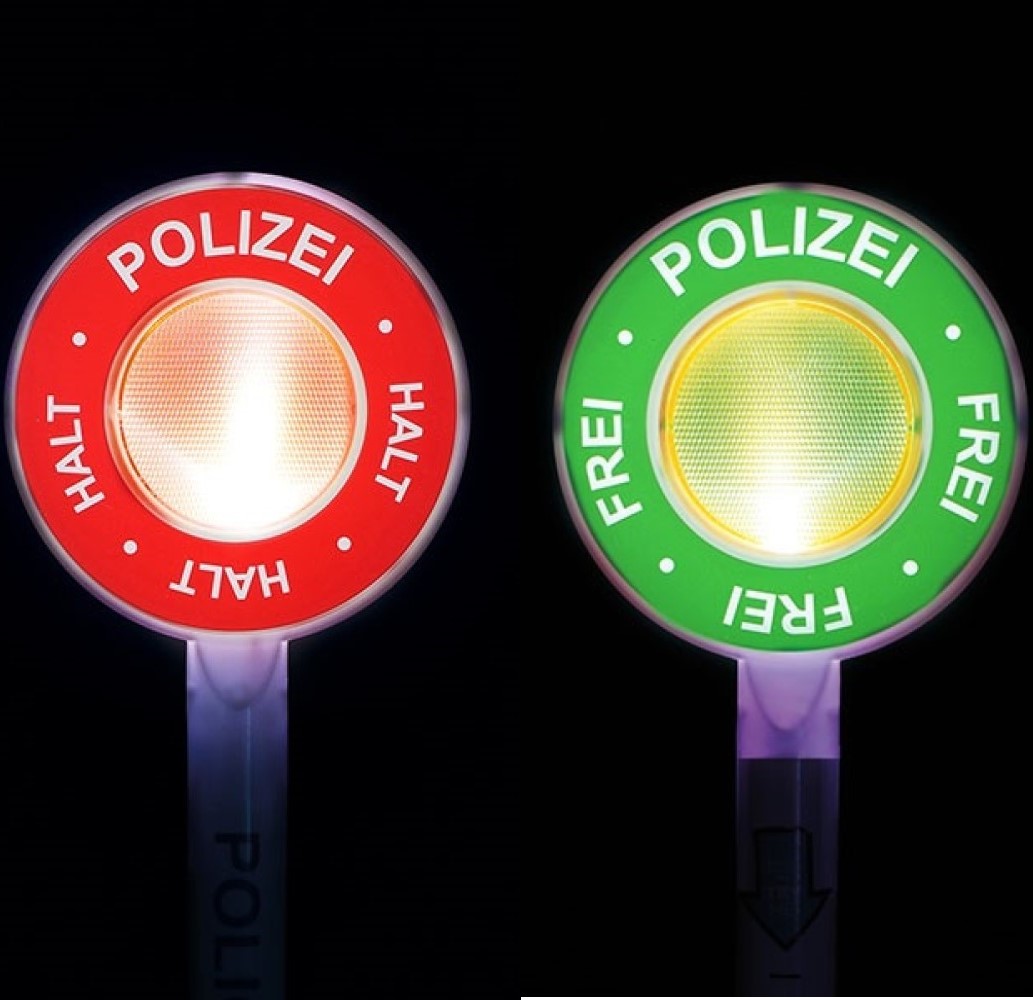 Polizei Set Handschellen und Polizeikelle auf Deutsch mit Licht