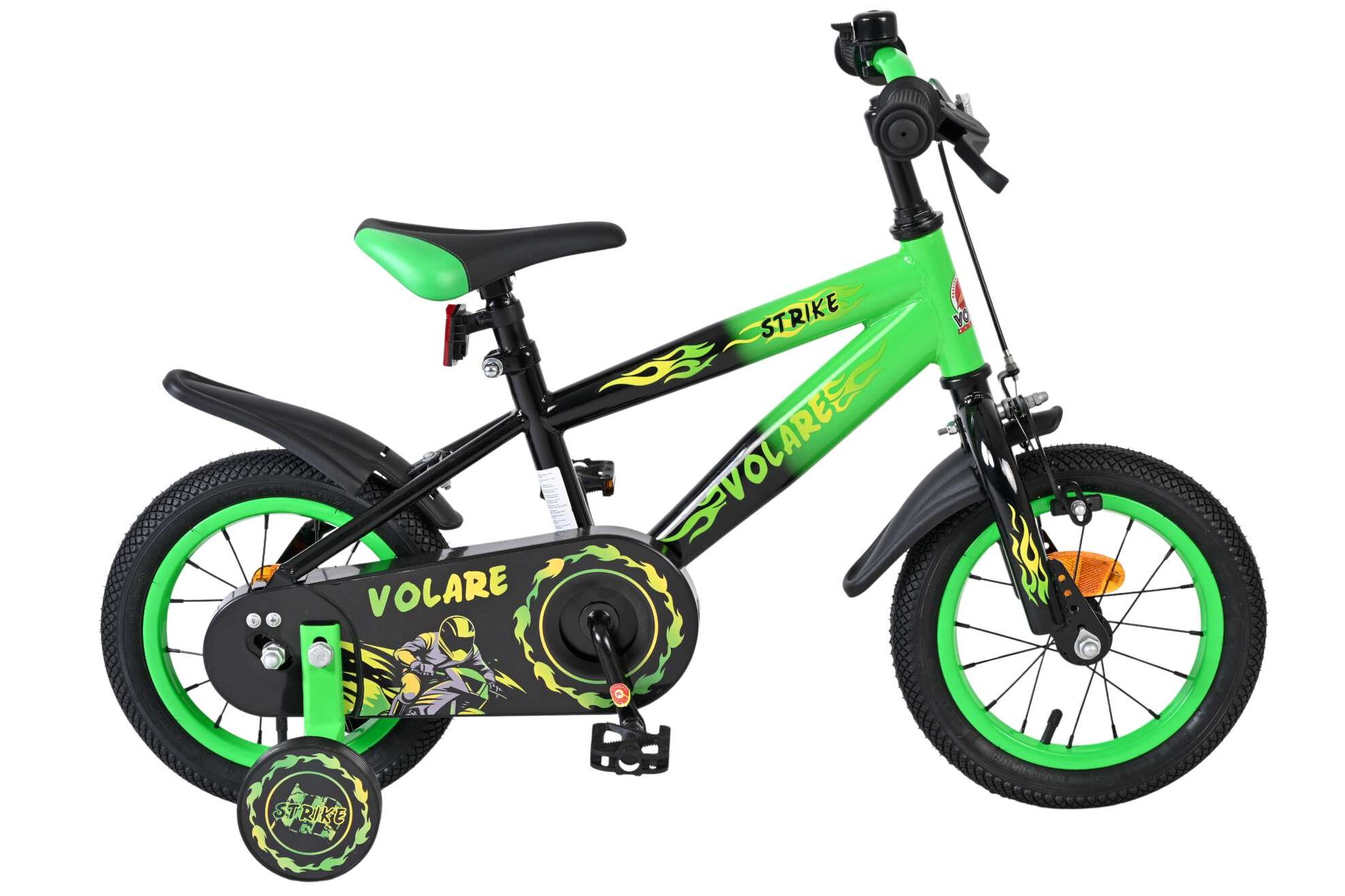 Volare Kinderfahrrad Strike für Jungen 12 Zoll Kinderrad in Schwarz Grün