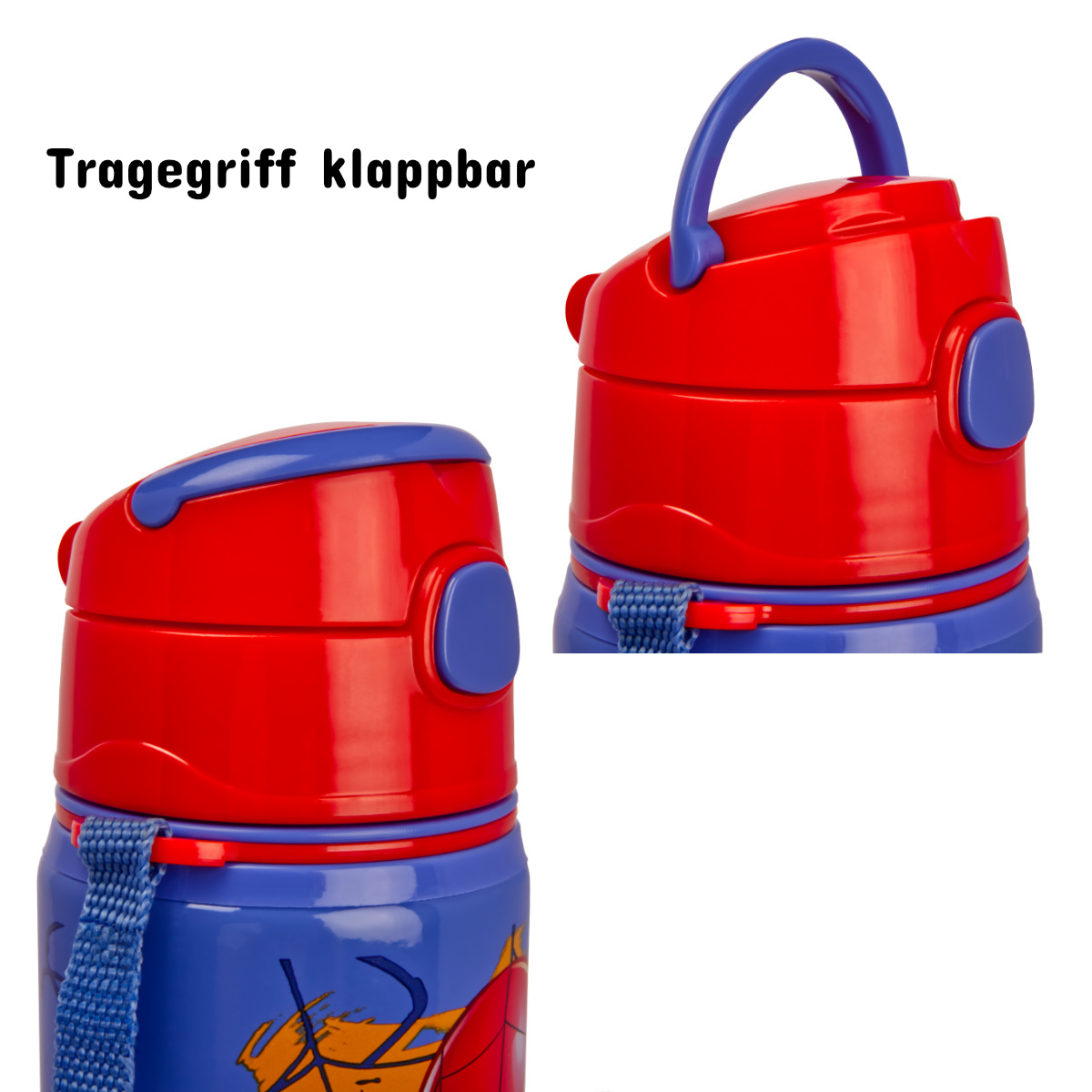 Kinder Trinkflasche Spiderman 600ml Blau Tragegurt Alu Marvel Held