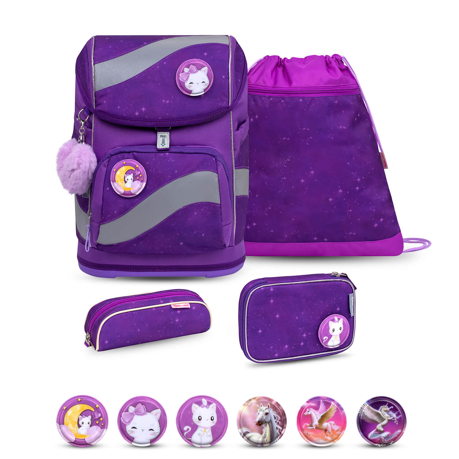 Rucksack Smarty ergonomisches Schulranzen Set 5-teil Purple Sky Tasche