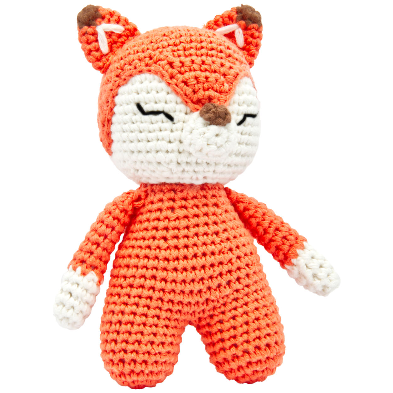 Handgestrickter Fuchs Fuzzy Set Babyrassel Holz Baumwolle 15 cm Handgestrickter Fuchs Fuzzy Set Babyrassel Holz Baumwolle 15 cm