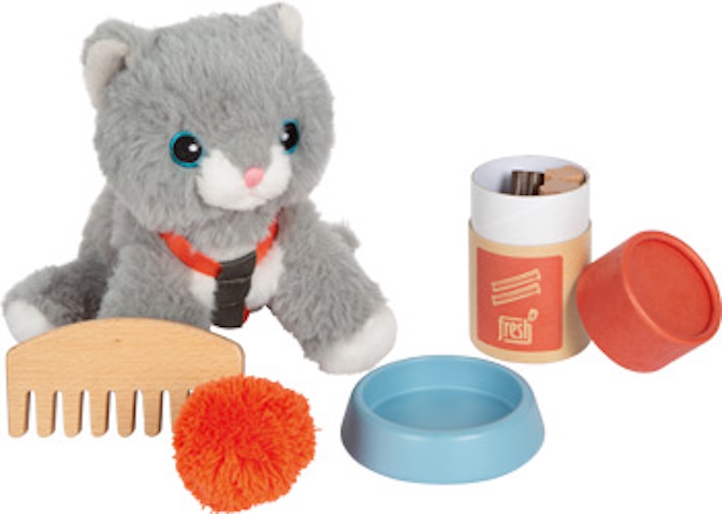 Katze mit Tasche und Pflege-Set Katze mit Tasche und Pflege-Set