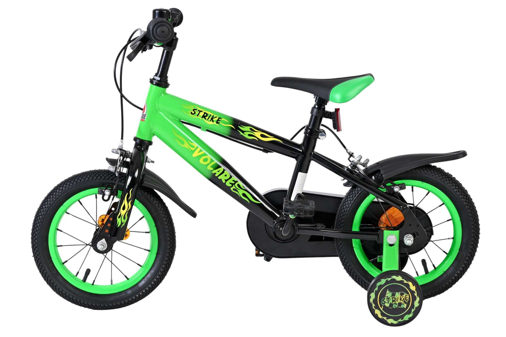 Volare Kinderfahrrad Strike für Jungen 12 Zoll Kinderrad in Grün, Zwei Handbremsen