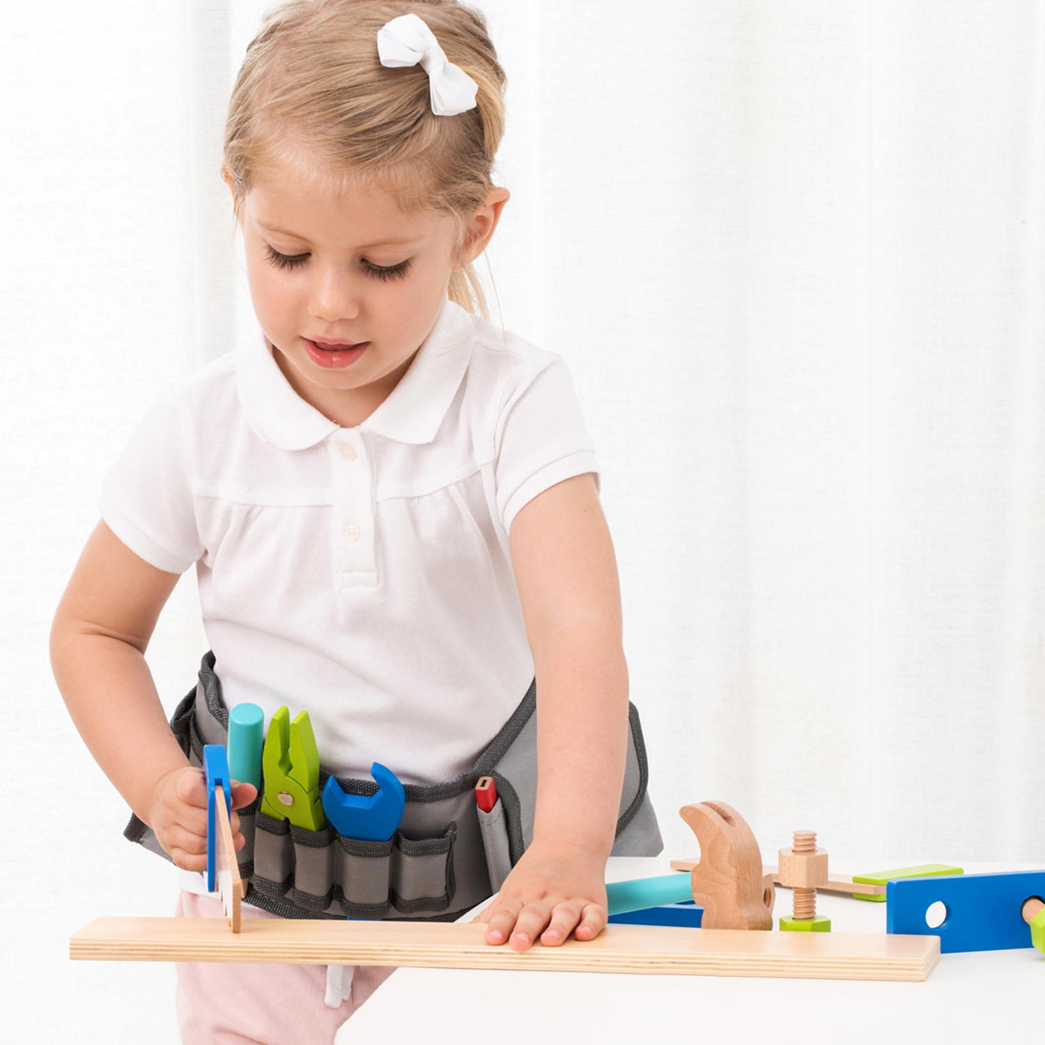 Werkzeuggürtel mit Werkzeug aus Holz für Kinder Spielset in Blau