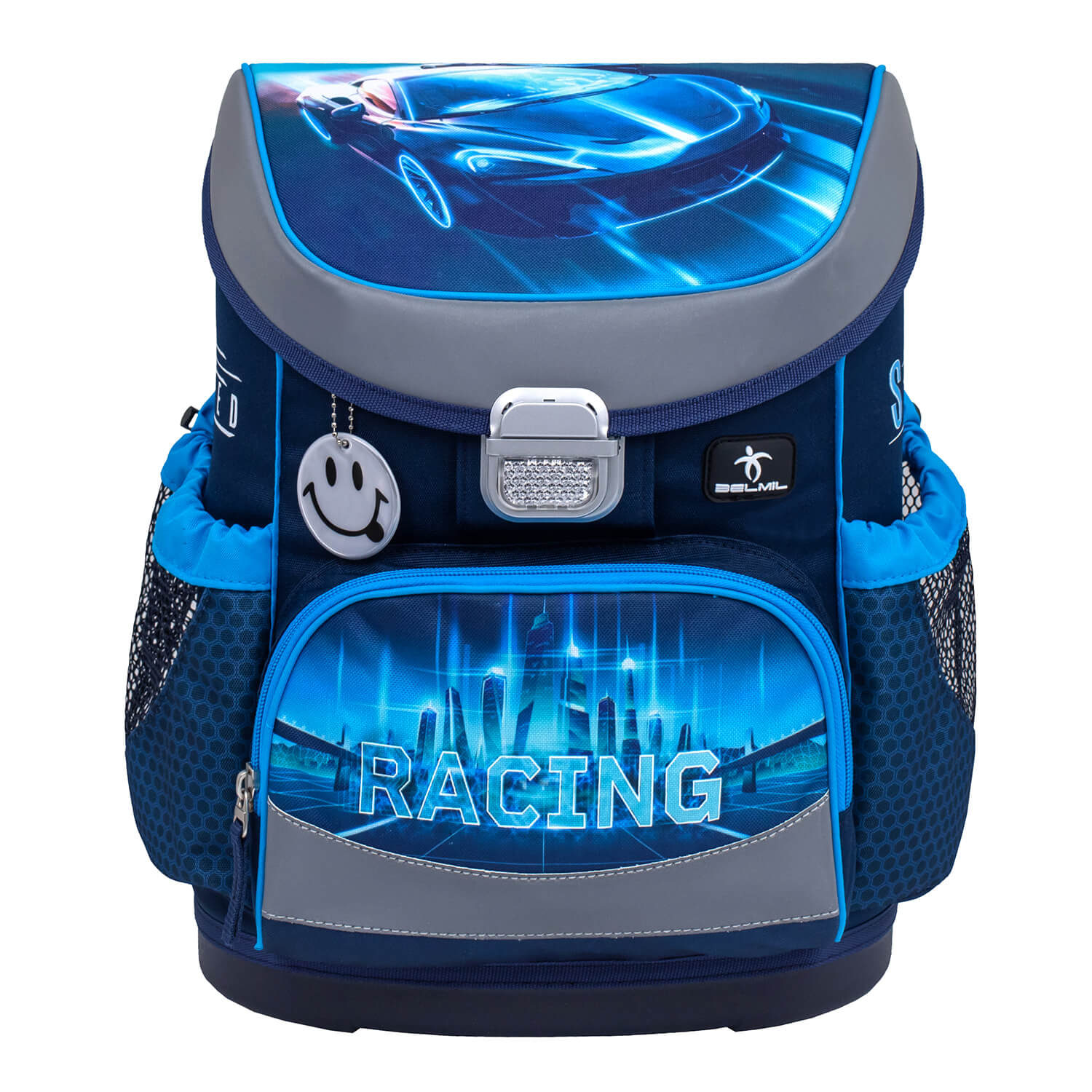 Belmil Mini-Fit ergonomisches Schulranzen-Set 4-teilig "Racing Blue Neon" mit Brustgurt Belmil Mini-Fit ergonomisches Schulranzen-Set 4-teilig "Racing Blue Neon" mit Brustgurt