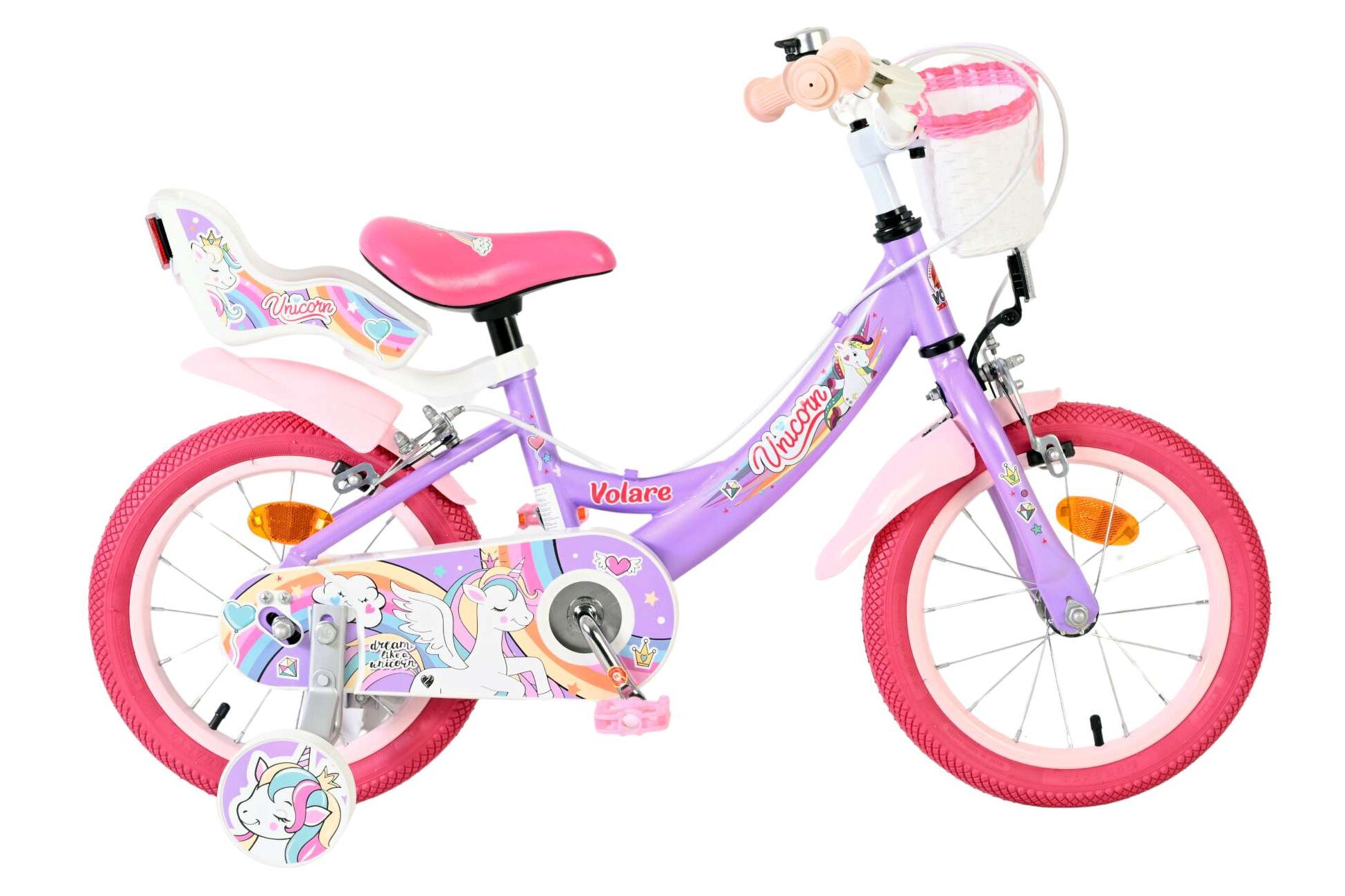 Kinderfahrrad Unicorn für Mädchen 14 Zoll Kinderrad in Lila, Zwei Handbremsen Kinderfahrrad Unicorn für Mädchen 14 Zoll Kinderrad in Lila, Zwei Handbremsen