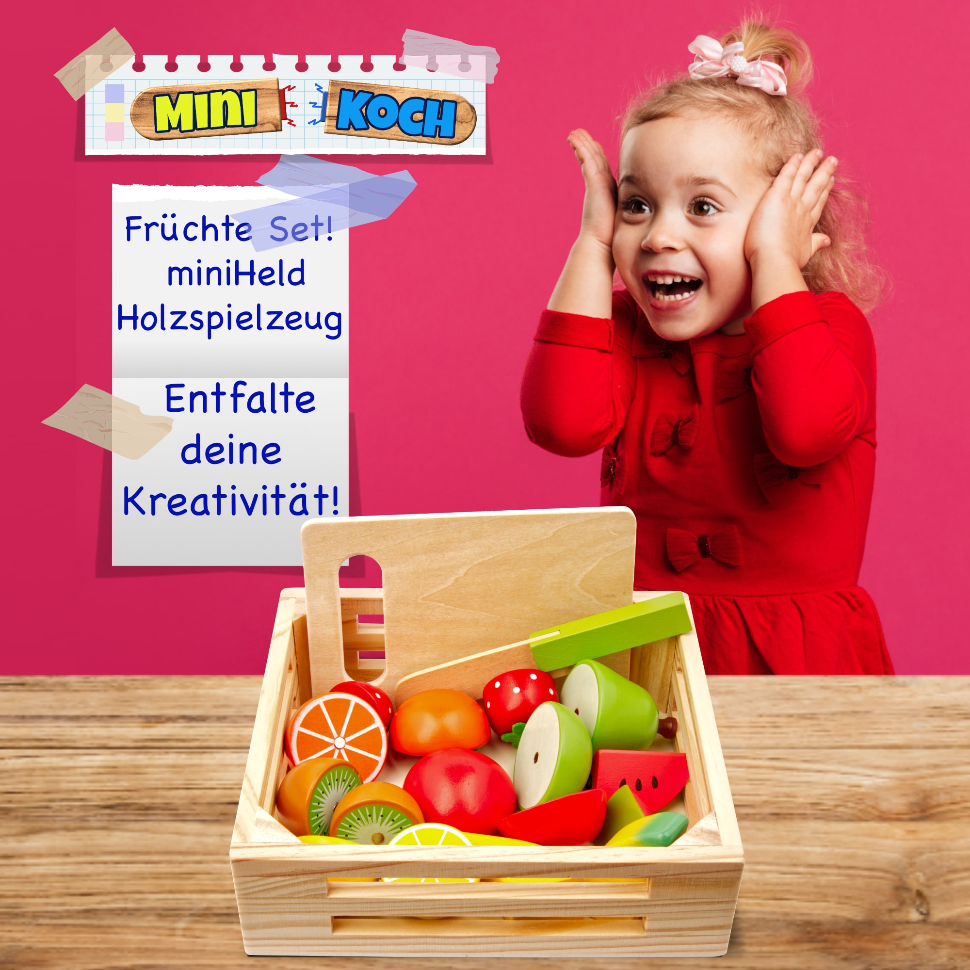 Kinderküche Zubehör Früchte aus Holz zum Schneiden mini Koch Holzspielzeug