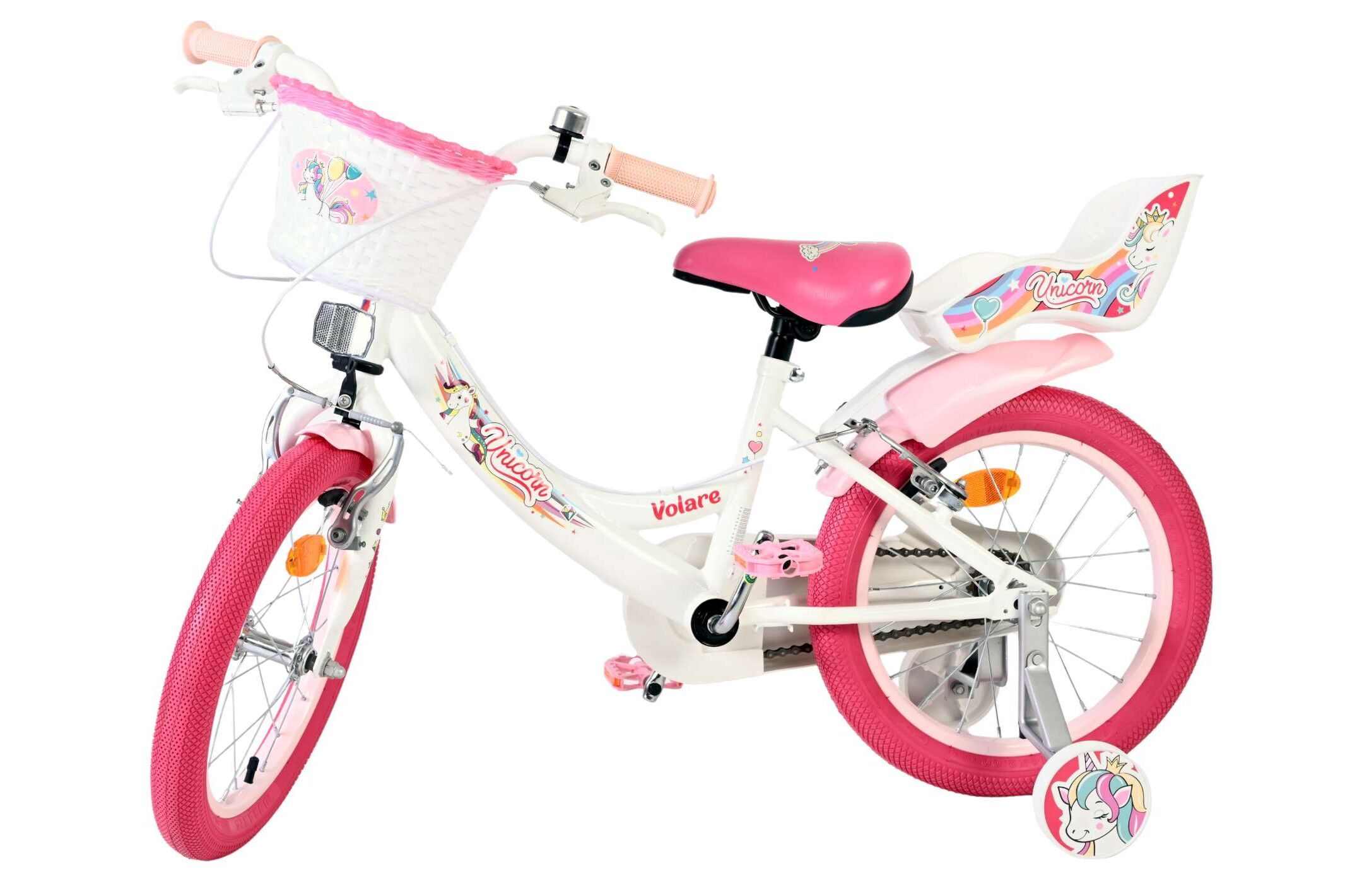 Kinderfahrrad Unicorn für Mädchen 16 Zoll Kinderrad in Weiß, Zwei Handbremsen