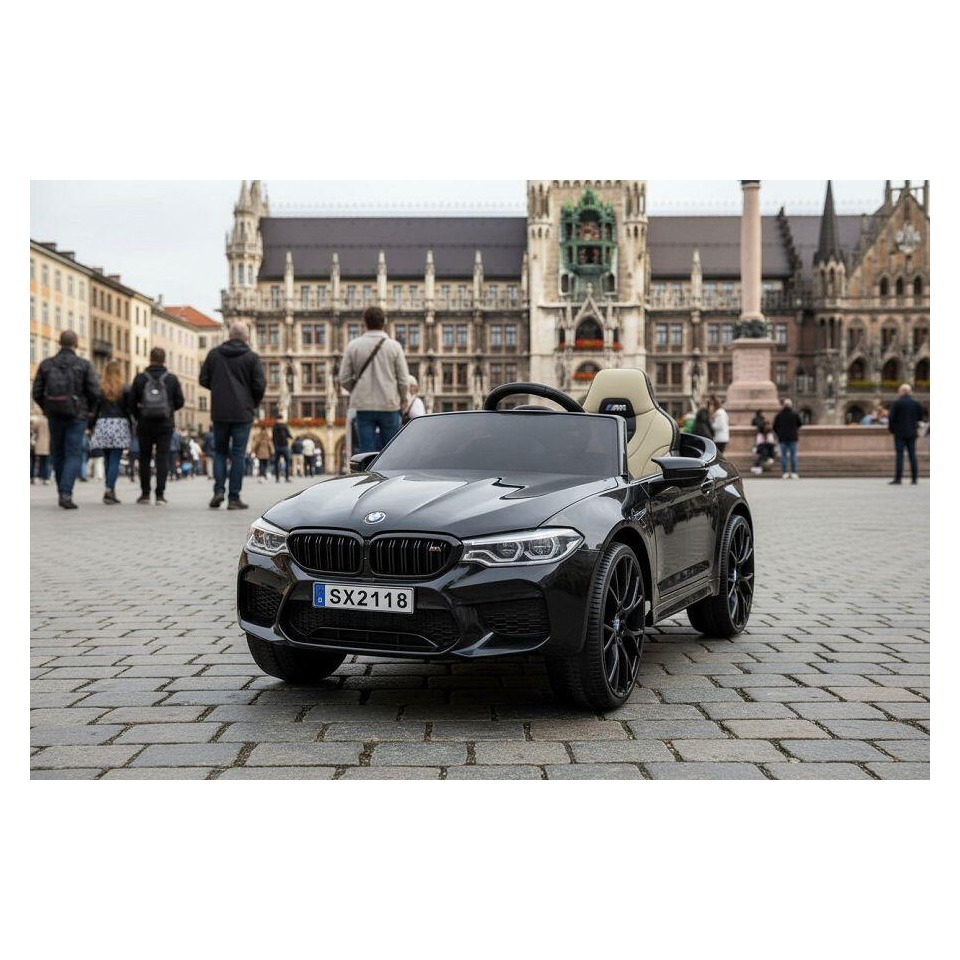 ES-Toys Elektro Kinderfahrzeug „BMW M5 Drift Version“ – lizenziert – 2x 12V7A Akku, 2 Motoren- 2,4Ghz Fernsteuerung, MP3, Ledersitz+EVA