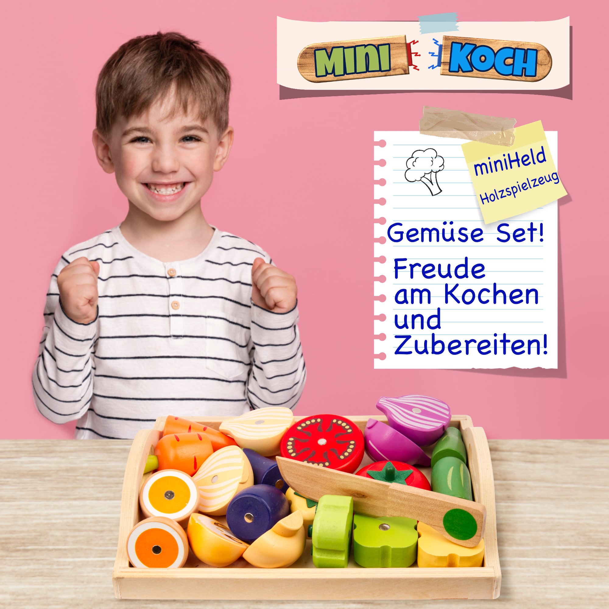 Kinderküche Zubehör Gemüse aus Holz zum Schneiden mini Koch Holzspielzeug