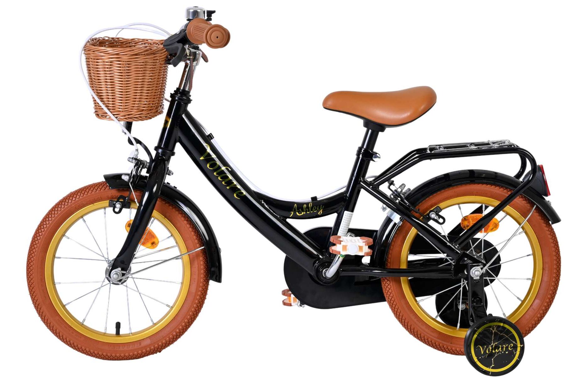 Volare Kinderfahrrad Ashley für Mädchen 14 Zoll Kinderrad in Schwarz, Zwei Handbremsen