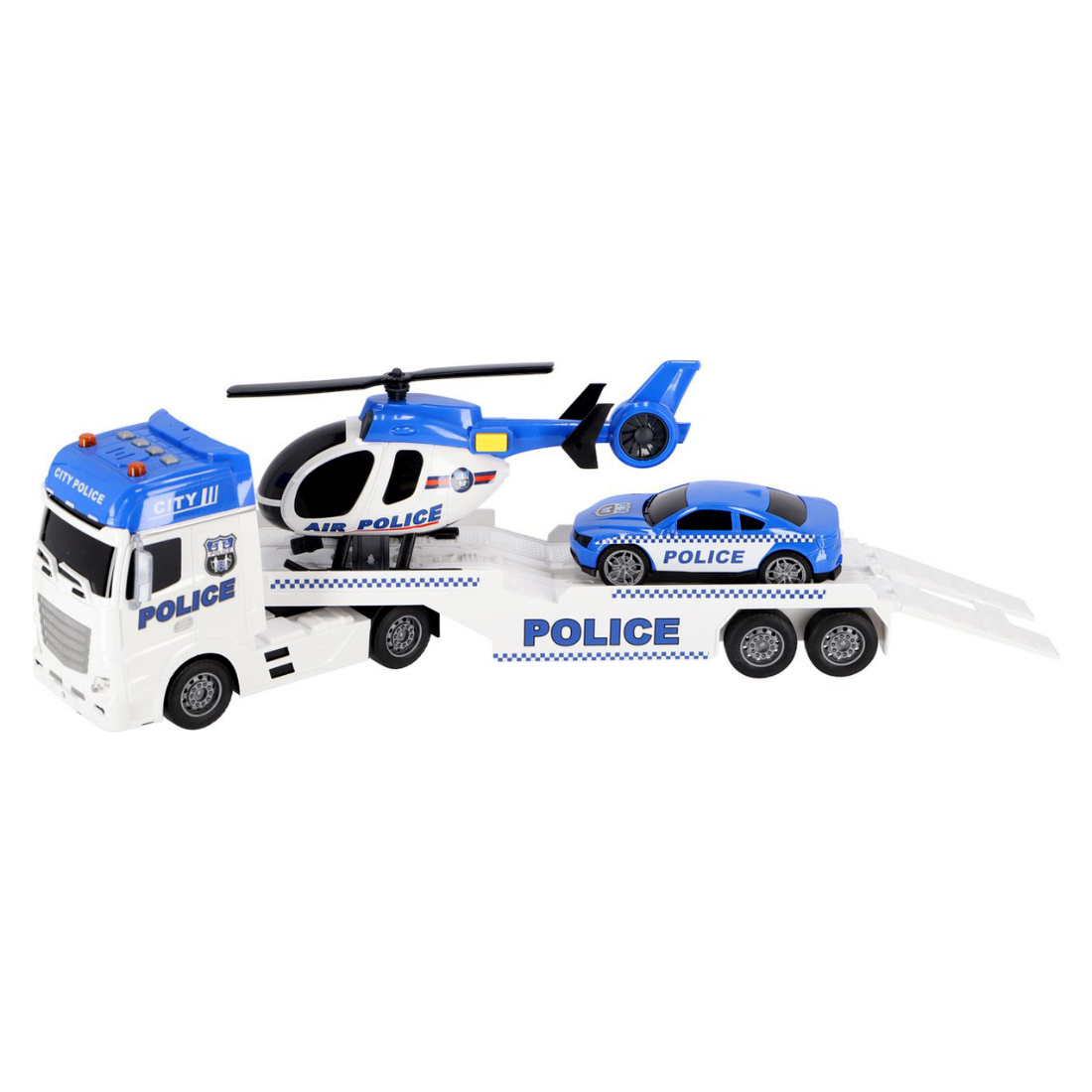Polizei Autotransporter 54 cm Auto Hubschrauber mit Licht und Sound