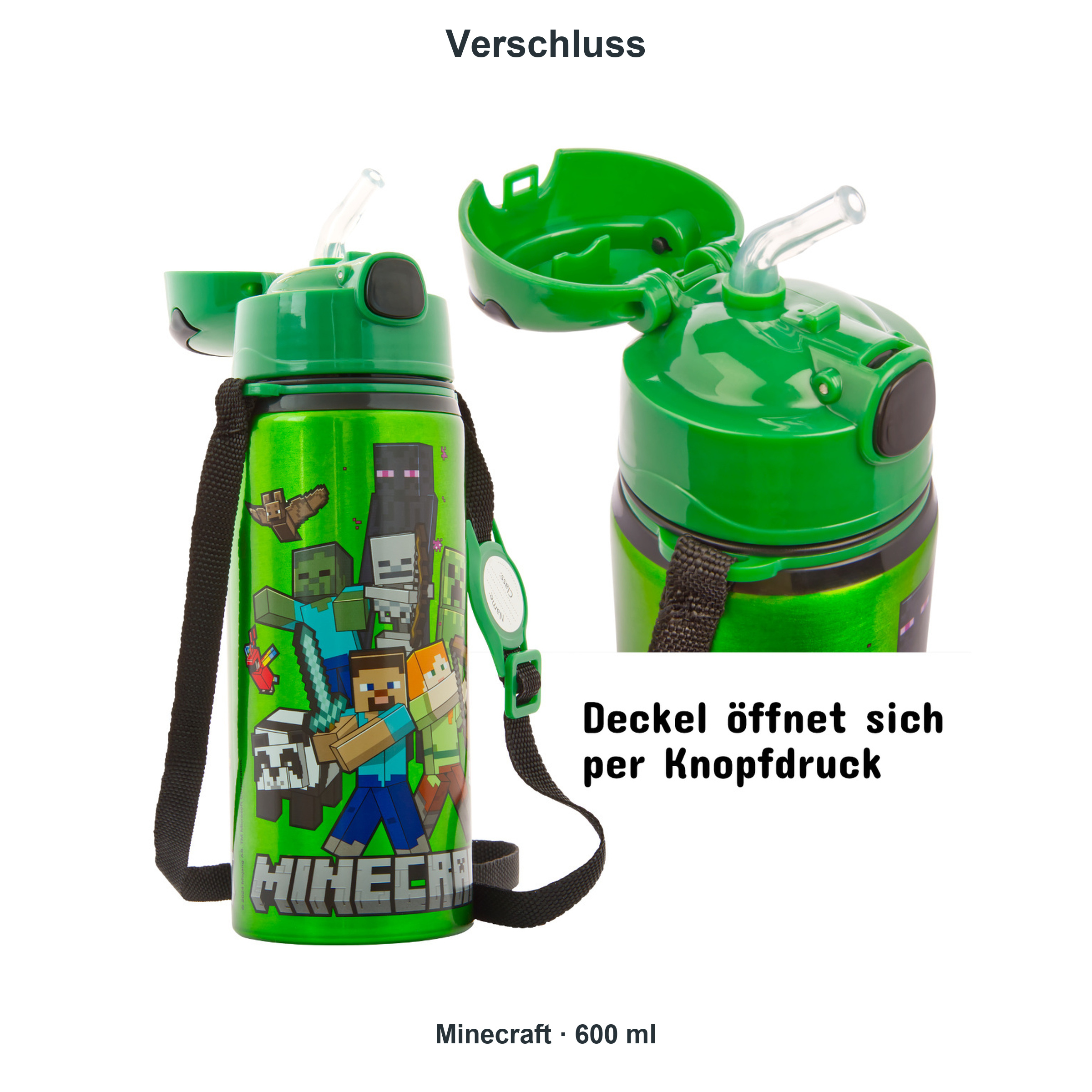 miniHeld Trinkflaschen-Set Minecraft 2er-Pack, 2 Kinder Trinkflaschen Aluminium mit Tragegurt miniHeld Trinkflaschen-Set Minecraft 2er-Pack, 2 Kinder Trinkflaschen Aluminium mit Tragegurt