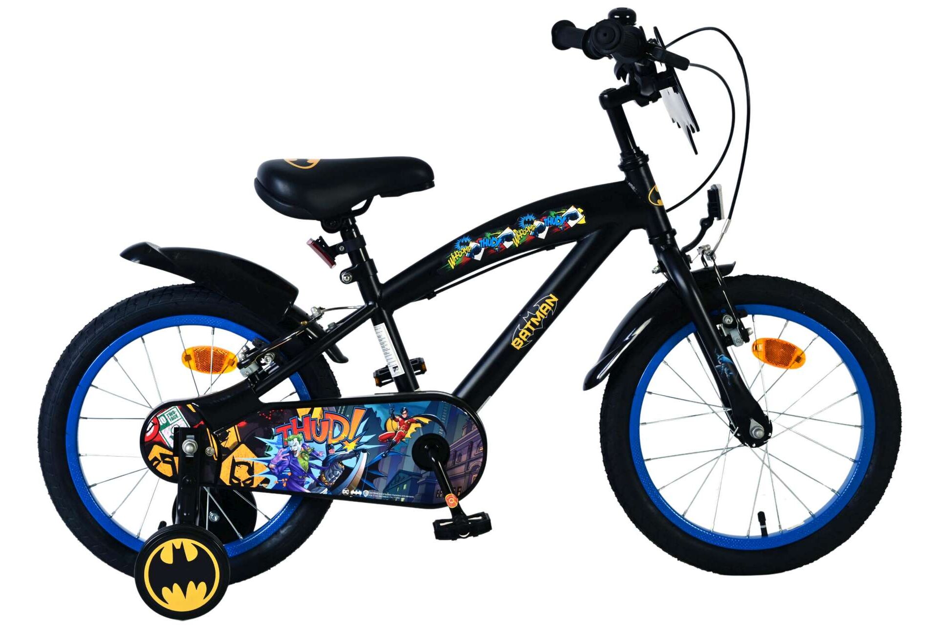 Volare Kinderfahrrad Batman für Jungen 16 Zoll Kinderrad in Schwarz, 2 Handbremsen