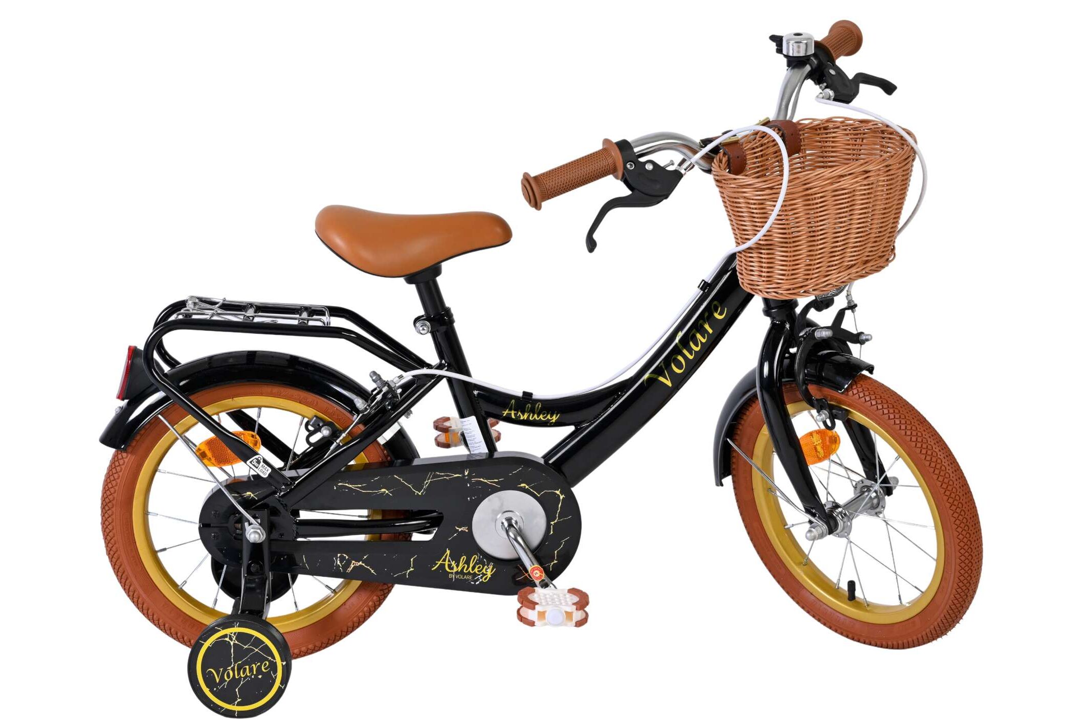 Volare Kinderfahrrad Ashley für Mädchen 14 Zoll Kinderrad in Schwarz, Zwei Handbremsen