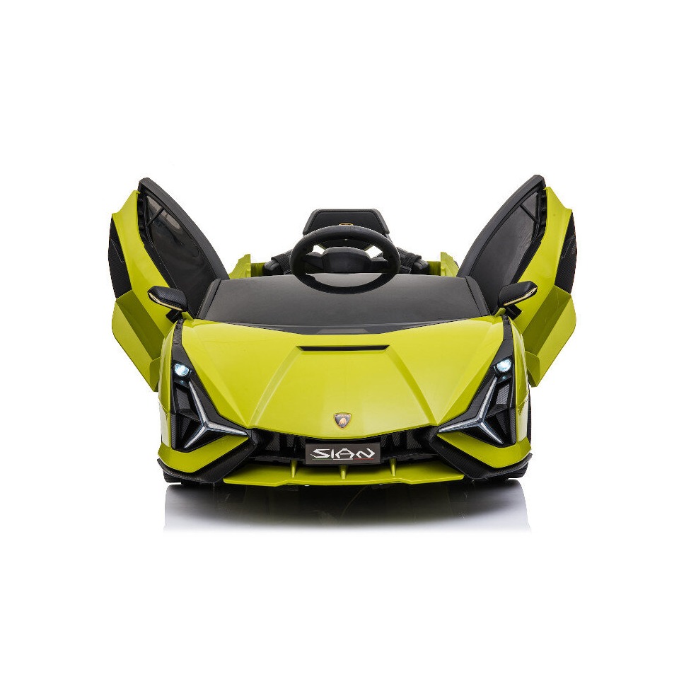 ES-Toys Elektro Kinderauto „Lamborghini Sian“ – lizenziert – 12V Akku, 2 Motoren- 2,4Ghz Fernsteuerung, MP3, Ledersitz+EVA – Grün
