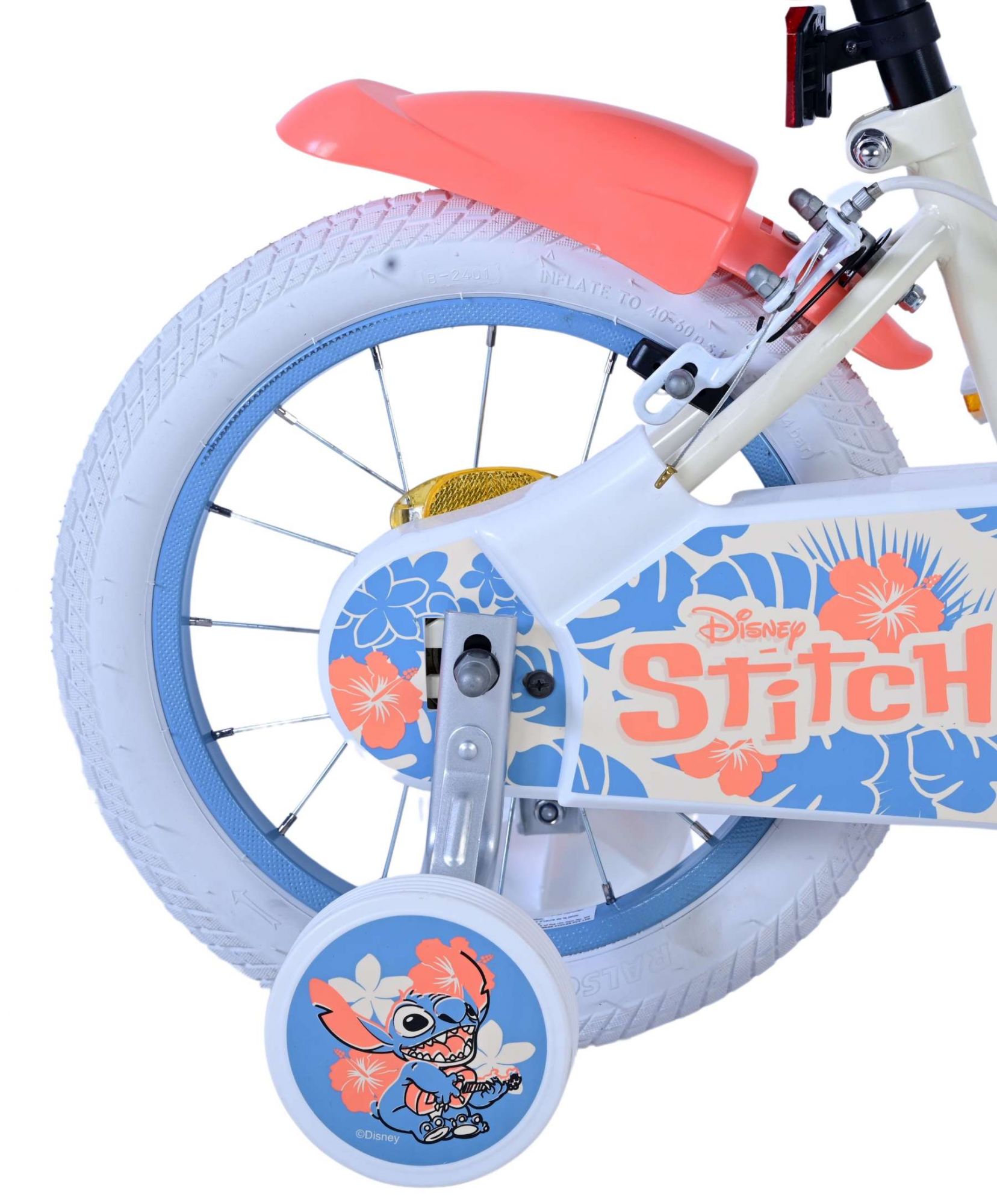 Kinderfahrrad Disney Stitch für Mädchen 14 Zoll Kinderrad Cremefarbend