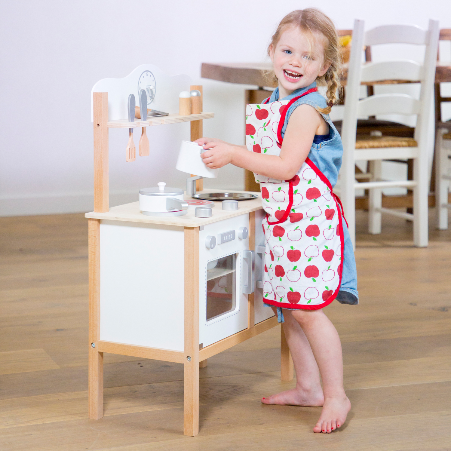 Küchenzeile Kinderküche aus Holz Modern Weiß Holzküche Holzspielzeug