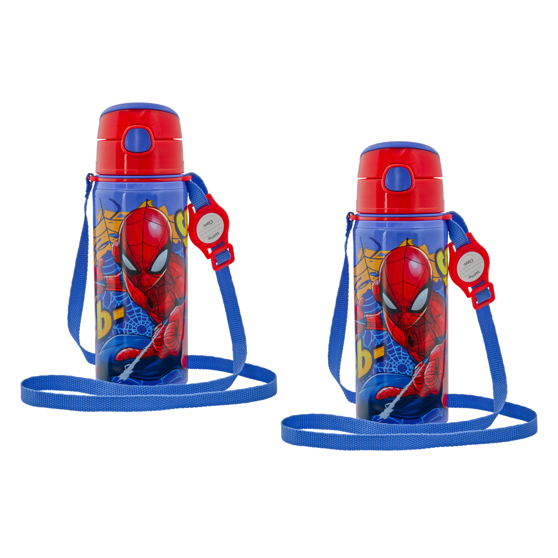 miniHeld Trinkflaschen-Set Spiderman blau 2er-Pack, 2 Kinder Trinkflaschen Aluminium mit Tragegurt