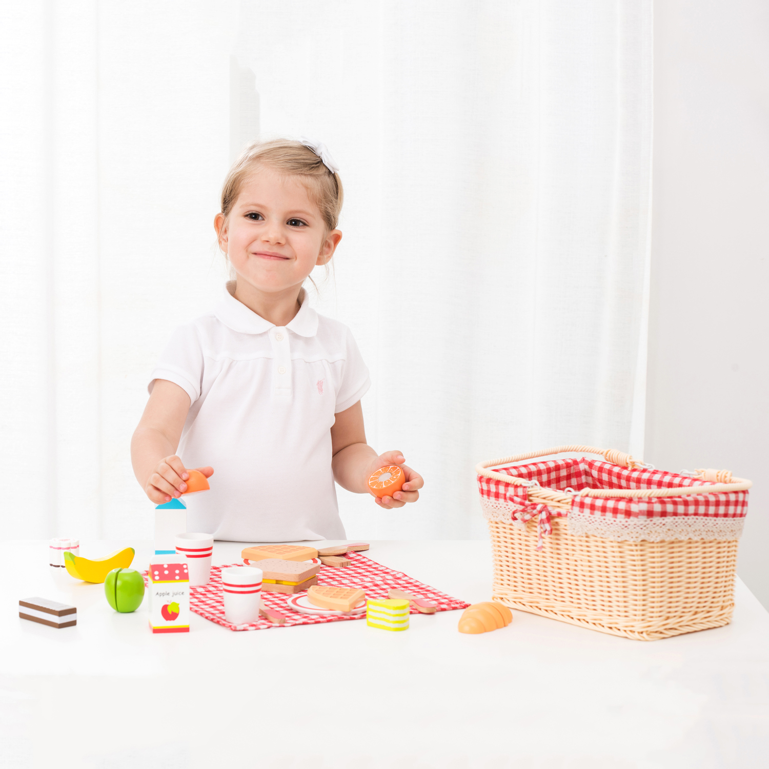 Schneideset Picknickkorb Kinder Holzspielzeug Kinderküchen-Zubehör