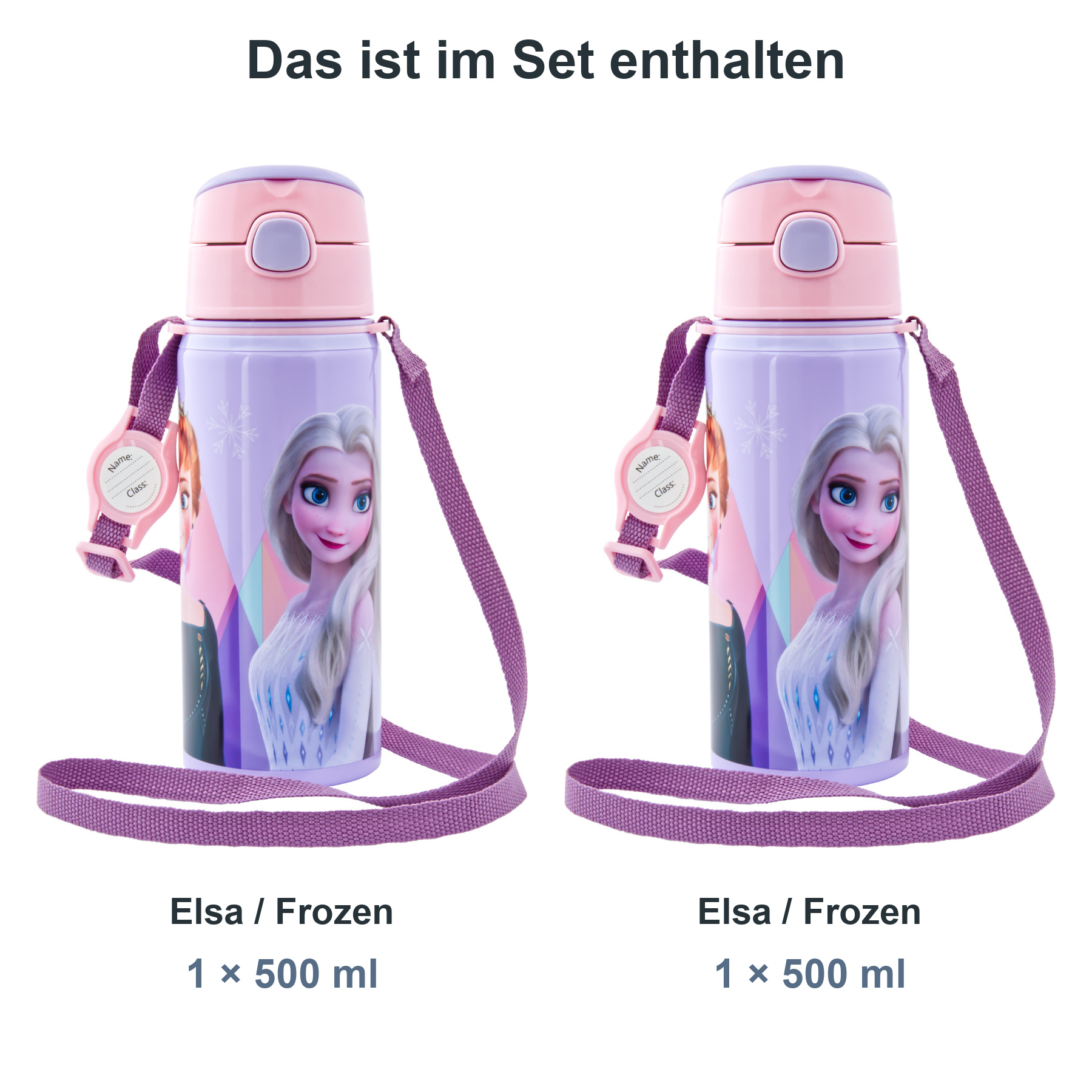 miniHeld Trinkflaschen-Set Elsa (Frozen) 2er-Pack, 2 Kinder Trinkflaschen Aluminium mit Tragegurt miniHeld Trinkflaschen-Set Elsa (Frozen) 2er-Pack, 2 Kinder Trinkflaschen Aluminium mit Tragegurt