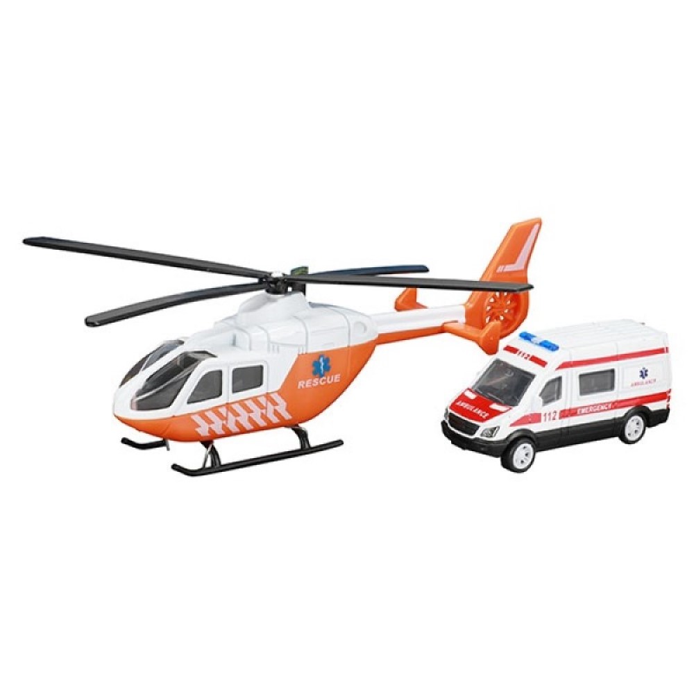 Rettungs-Hubschrauber Helikopter mit Krankenwagen