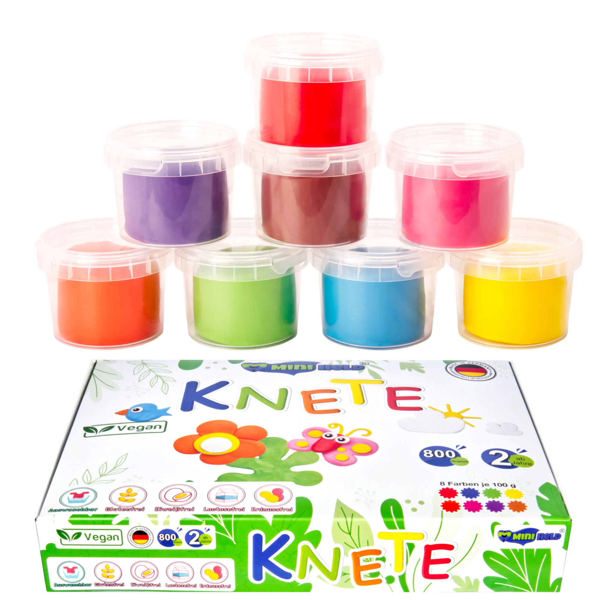 Knetmasse 800g Vegan Knete in 8 verschiedenen Farben Modelliermasse