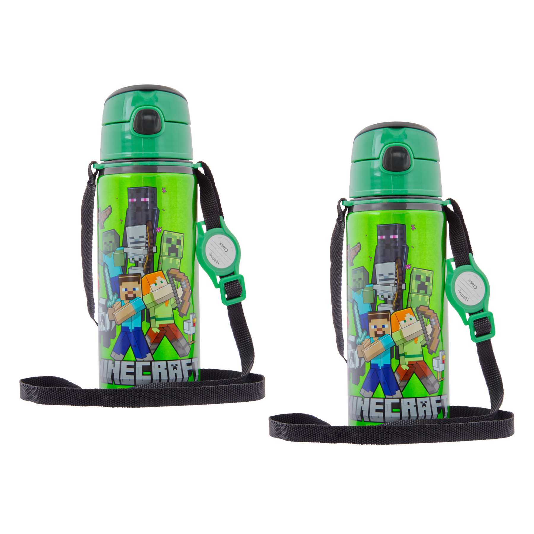 miniHeld Trinkflaschen-Set Minecraft 2er-Pack, 2 Kinder Trinkflaschen Aluminium mit Tragegurt