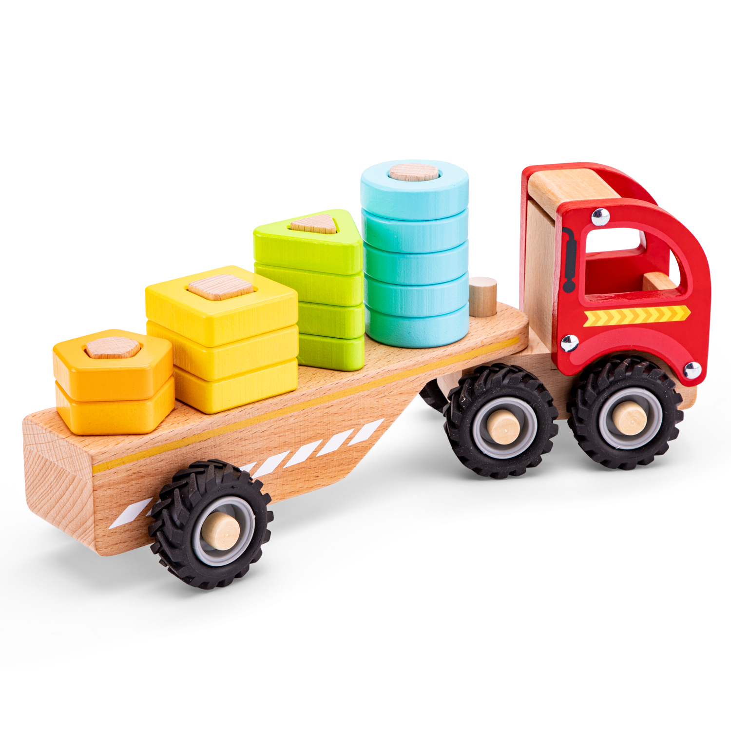 Autotransporter mit Steckformen Abschleppwagen u Steckfiguren aus Holz