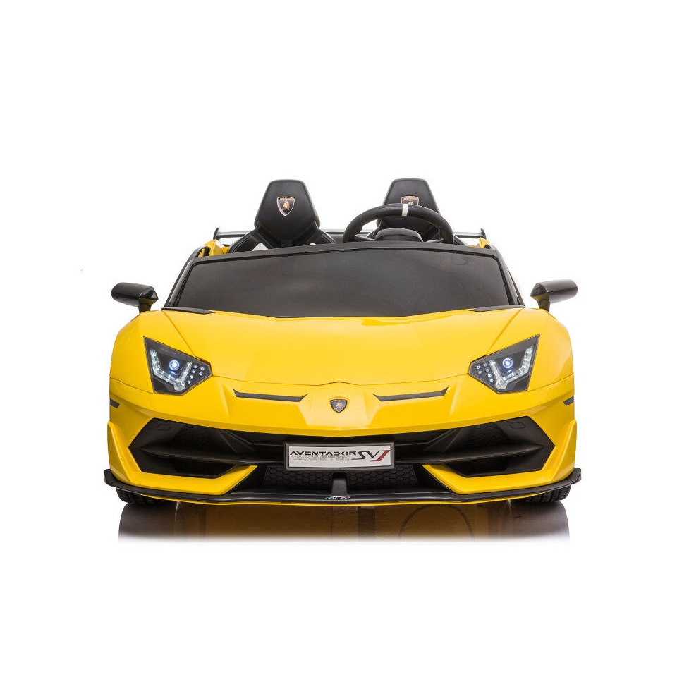 ES-Toys Kinderfahrzeug – Elektro Auto „Lamborghini Aventador SVJ Doppelsitzer“ – lizenziert – 12V7AH, 2 Motoren- 2,4Ghz Fernsteuerung, MP3, Ledersitz+EVA+Lackiert – Weiss