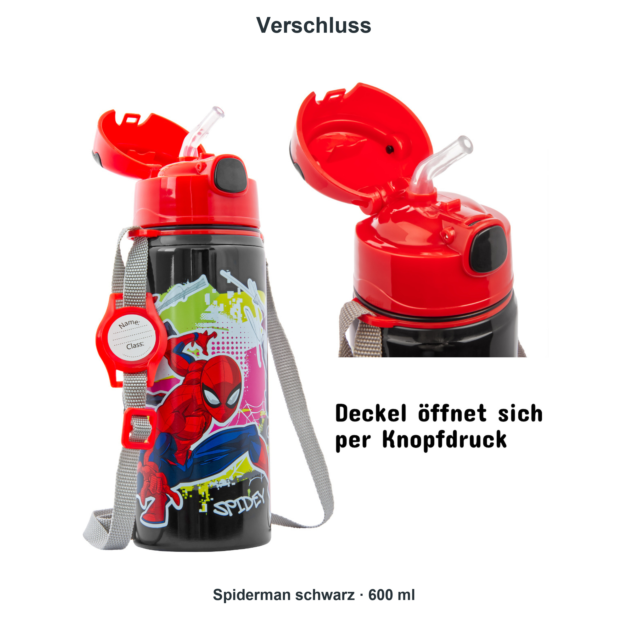 miniHeld Trinkflaschen-Set Spiderman schwarz 2er-Pack, 2 Kinder Trinkflaschen Aluminium mit Tragegurt miniHeld Trinkflaschen-Set Spiderman schwarz 2er-Pack, 2 Kinder Trinkflaschen Aluminium mit Tragegurt