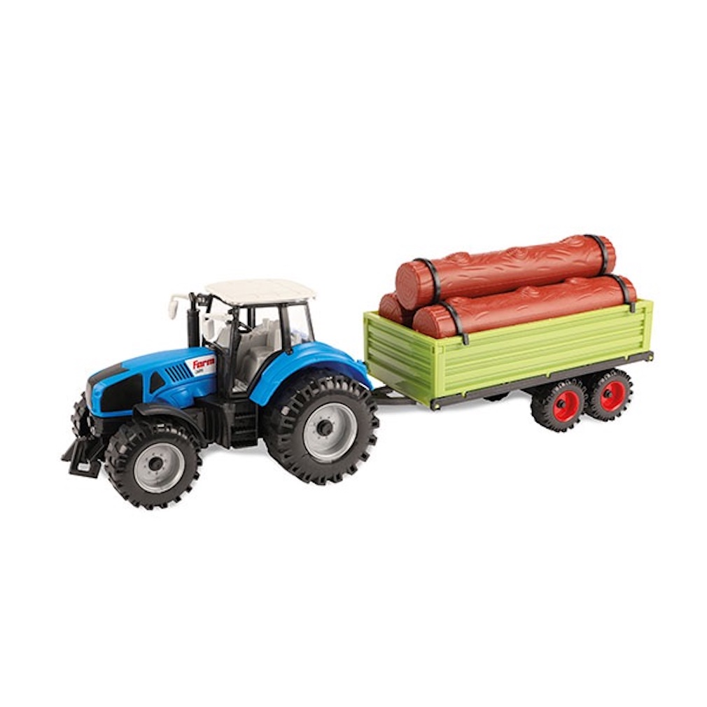 Traktor mit einem Auflieger mit Baumstämmen und Rückzug Funktion