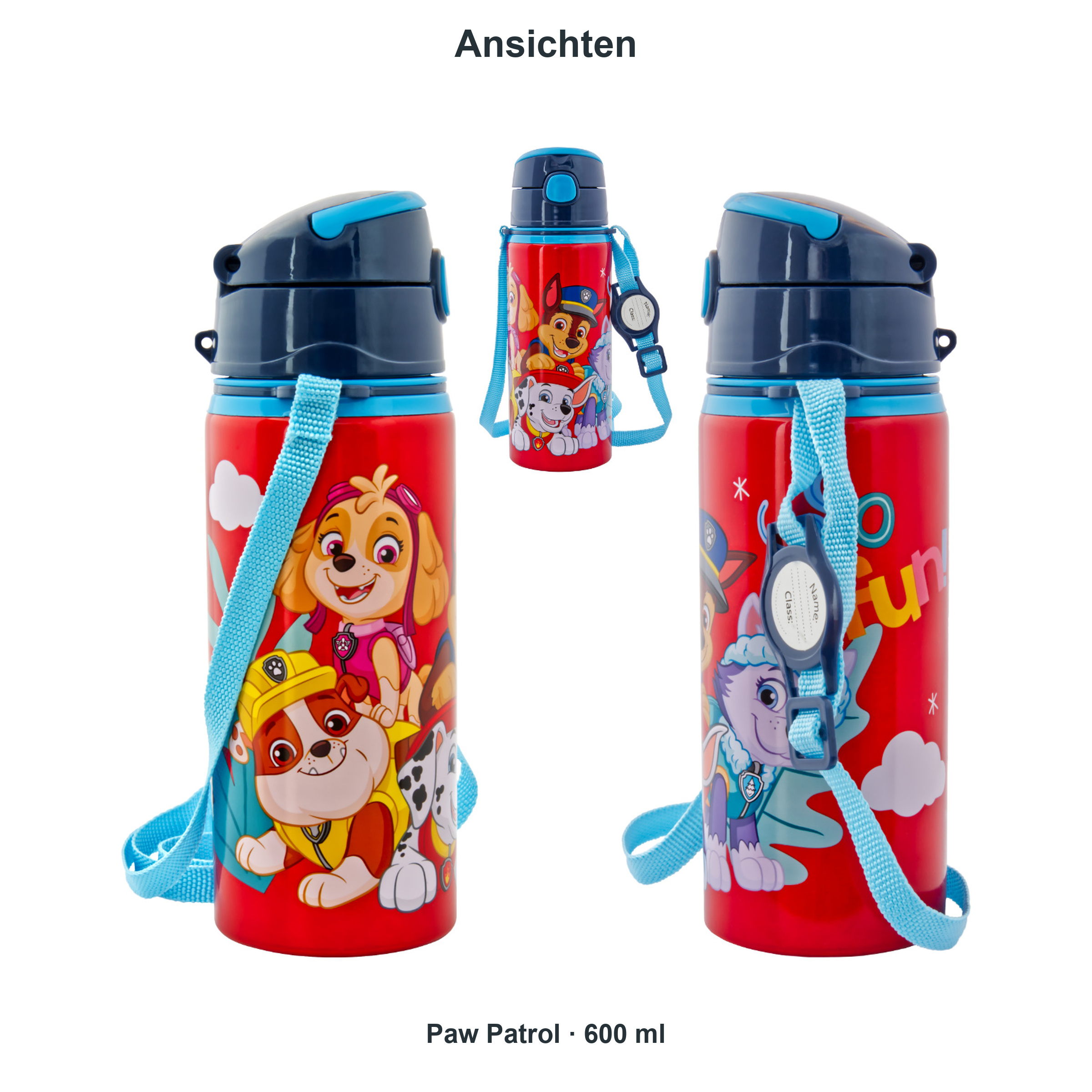 miniHeld Trinkflaschen-Set Paw Patrol 2er-Pack, 2 Kinder Trinkflaschen Aluminium mit Tragegurt