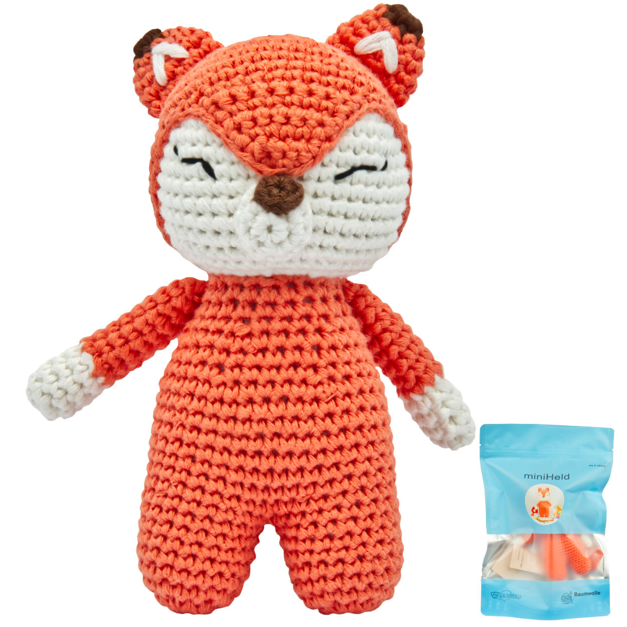 Handgestrickter Fuchs gehäkelt aus Baumwolle Spielzeug 15 cm Handgestrickter Fuchs gehäkelt aus Baumwolle Spielzeug 15 cm