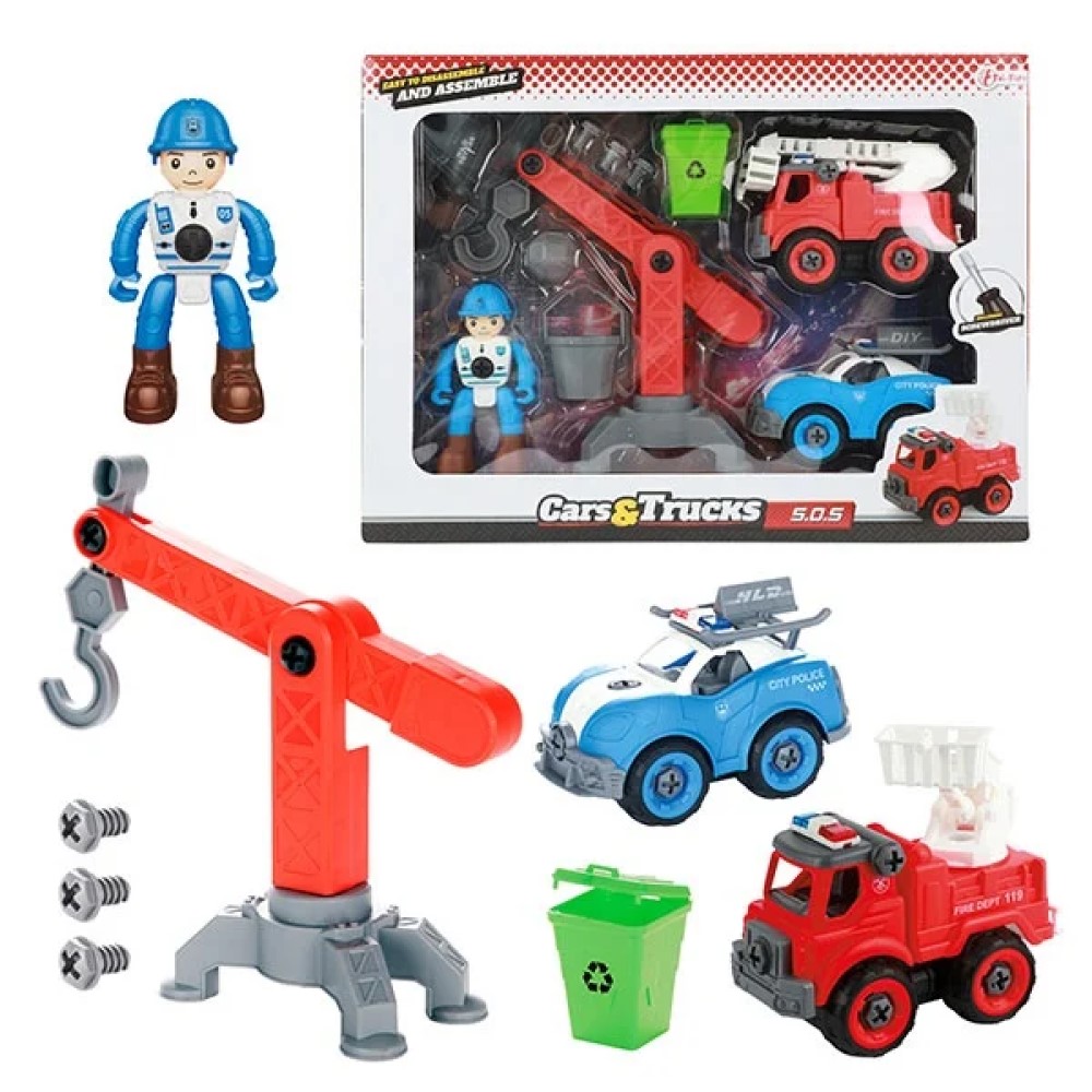 Feuerwehr Polizei Auto und Kran zum Bauen Feuerwehr Polizei Auto und Kran zum Bauen
