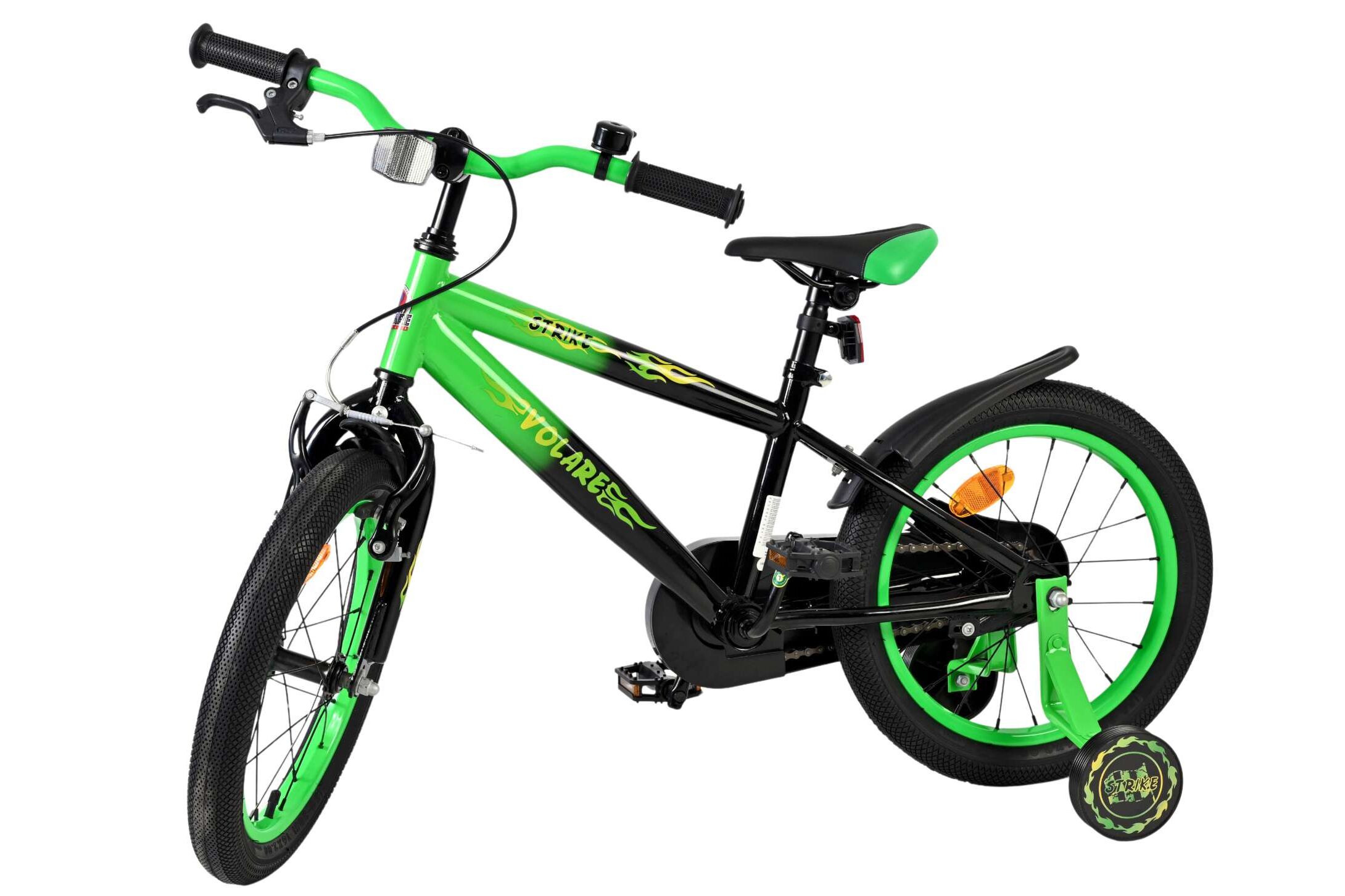 Volare Kinderfahrrad Strike für Jungen 16 Zoll Kinderrad in Schwarz Grün