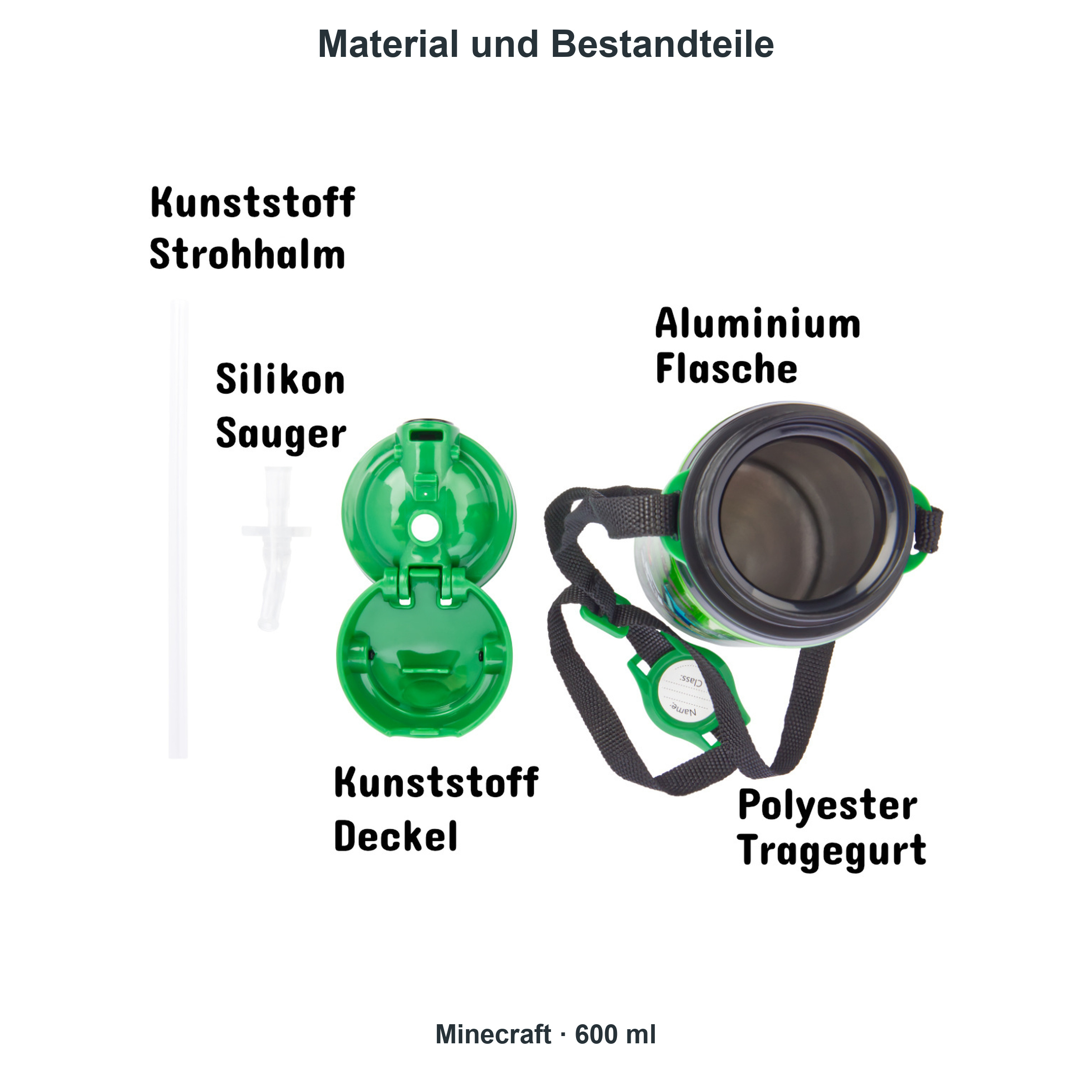 miniHeld Trinkflaschen-Set Minecraft 2er-Pack, 2 Kinder Trinkflaschen Aluminium mit Tragegurt miniHeld Trinkflaschen-Set Minecraft 2er-Pack, 2 Kinder Trinkflaschen Aluminium mit Tragegurt