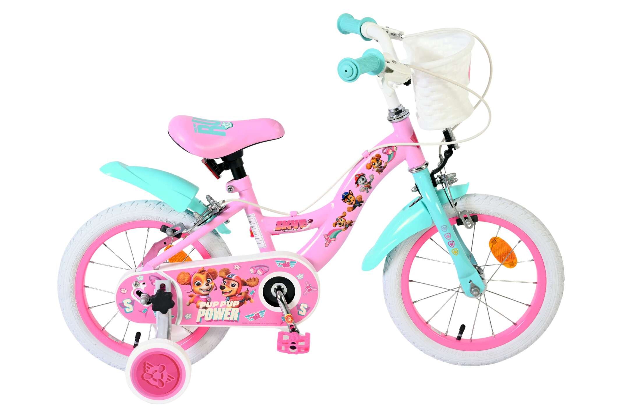 Volare Kinderfahrrad Paw Patrol für Mädchen 14 Zoll Kinderrad in Rosa, Zwei Handbremsen