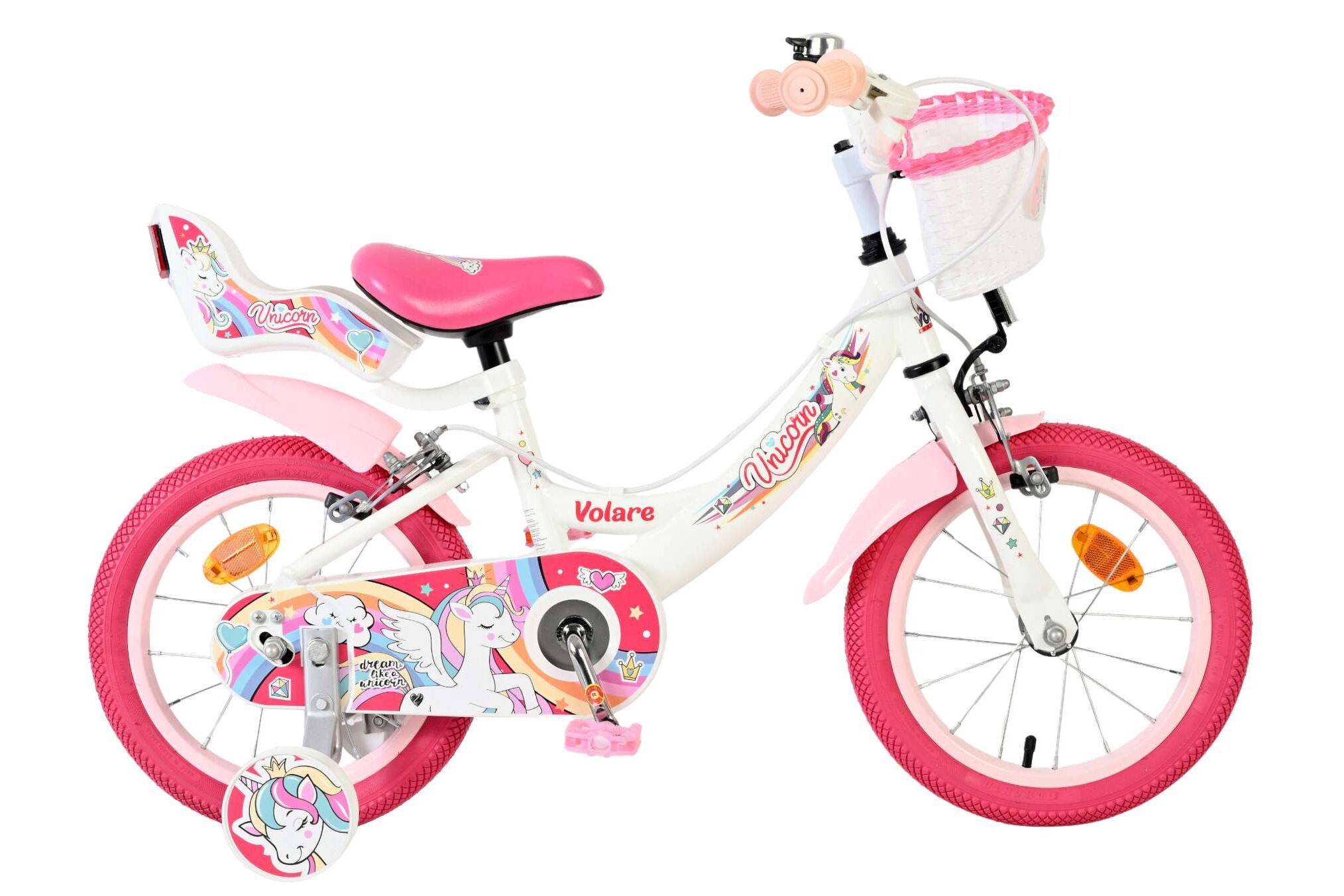 Kinderfahrrad Unicorn für Mädchen 14 Zoll Kinderrad in Weiß, Zwei Handbremsen Kinderfahrrad Unicorn für Mädchen 14 Zoll Kinderrad in Weiß, Zwei Handbremsen