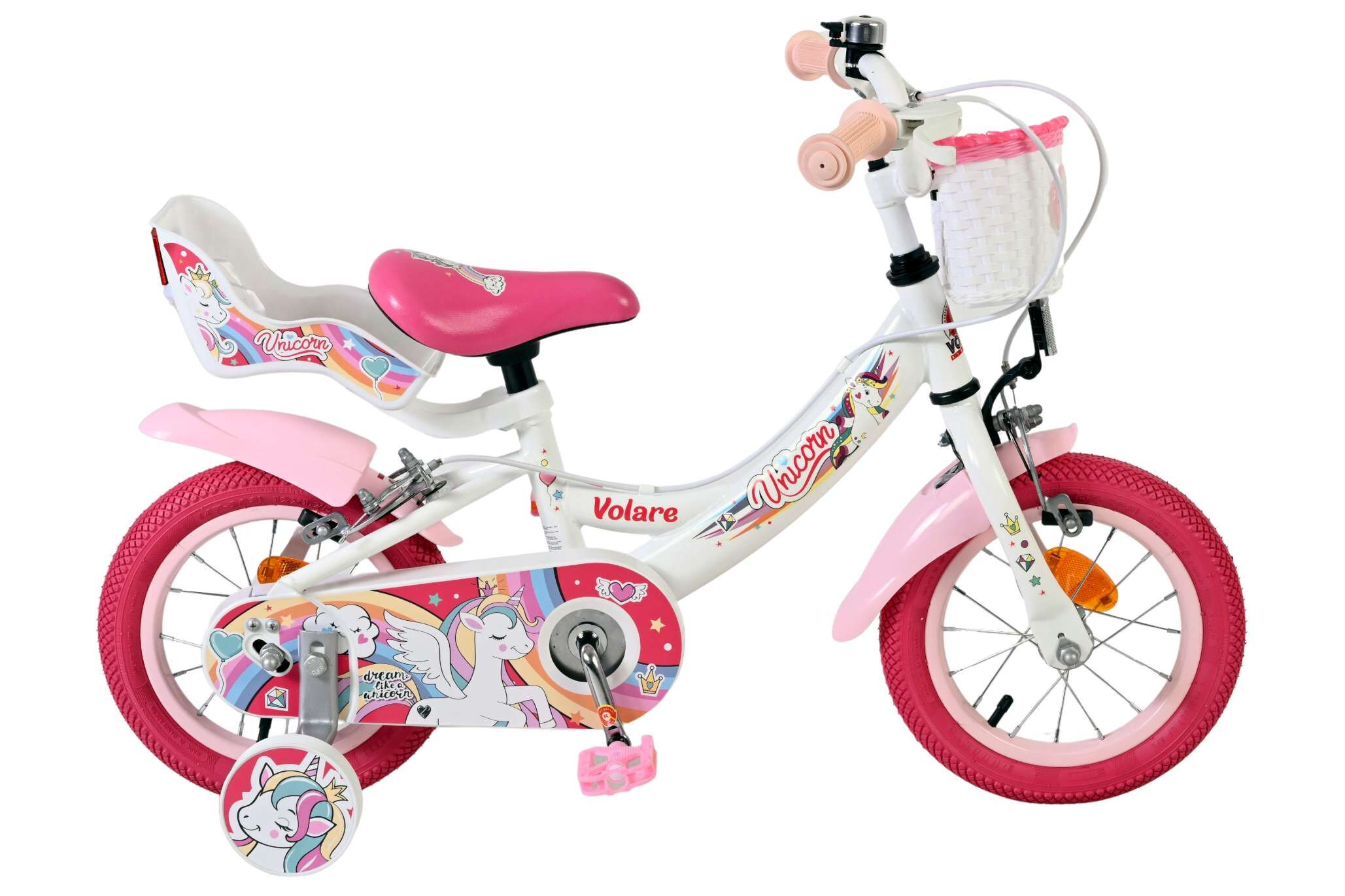 Kinderfahrrad Unicorn für Mädchen 12 Zoll Kinderrad in Weiß, Zwei Handbremsen