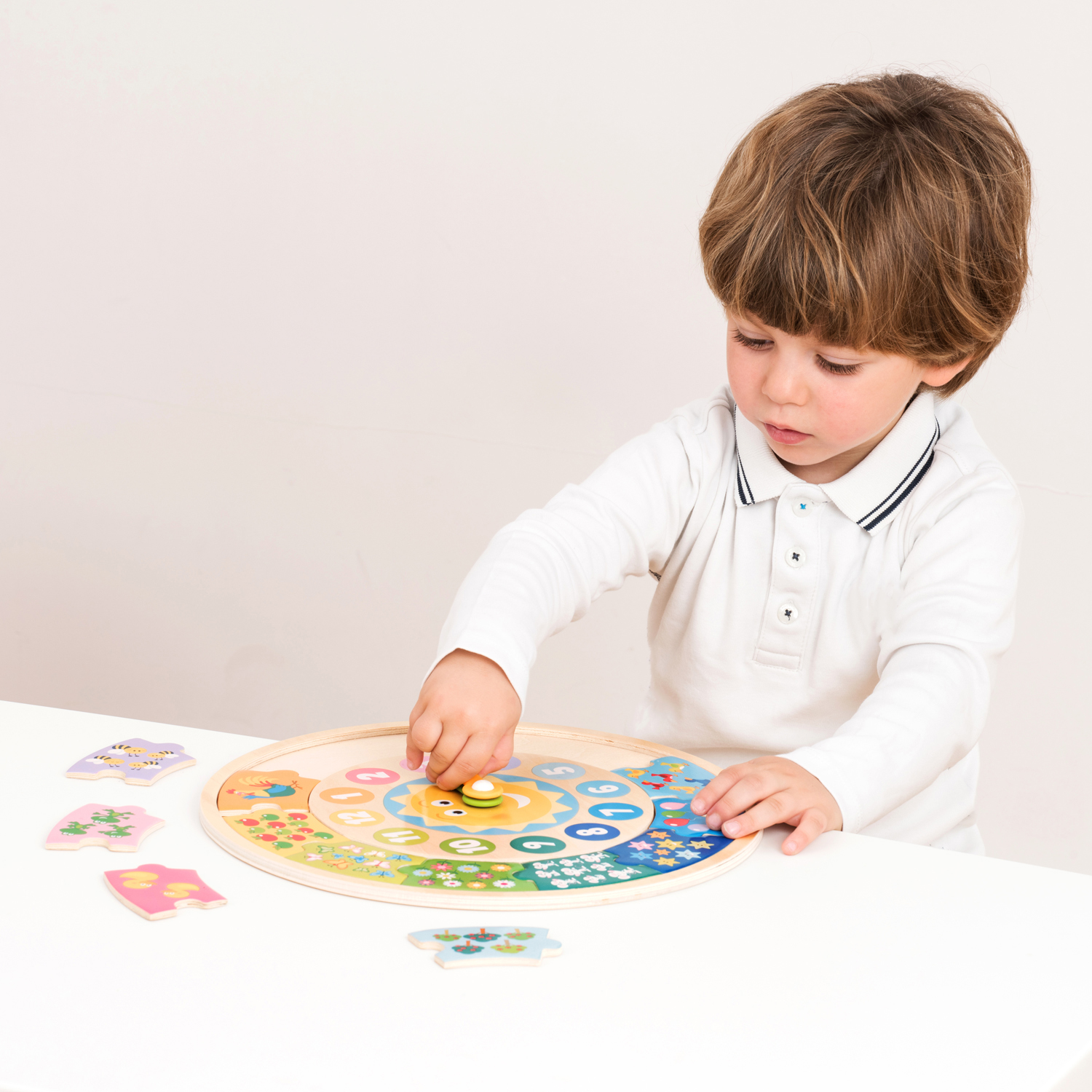 Lernspieluhr als Puzzle mit Sonne Lernspielzeug für Kinder aus Holz