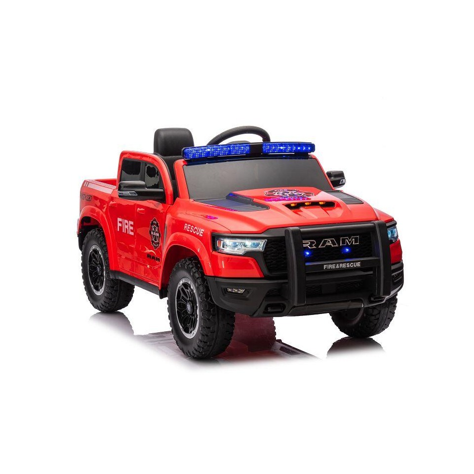 ES-Toys Kinderfahrzeug – Elektro Auto „Feuerwehr Dodge RAM“ – 12V10AH Akku,4 Motoren- 2,4Ghz Fernsteuerung, MP3+Sirene