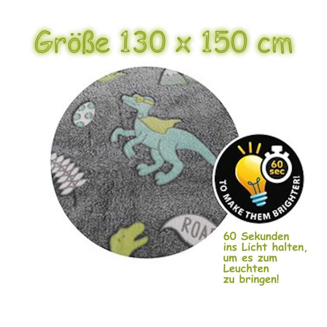 Leuchtende Dino-Decke für Kinder 130 cm x 150 cm leuchtet im Dunklen