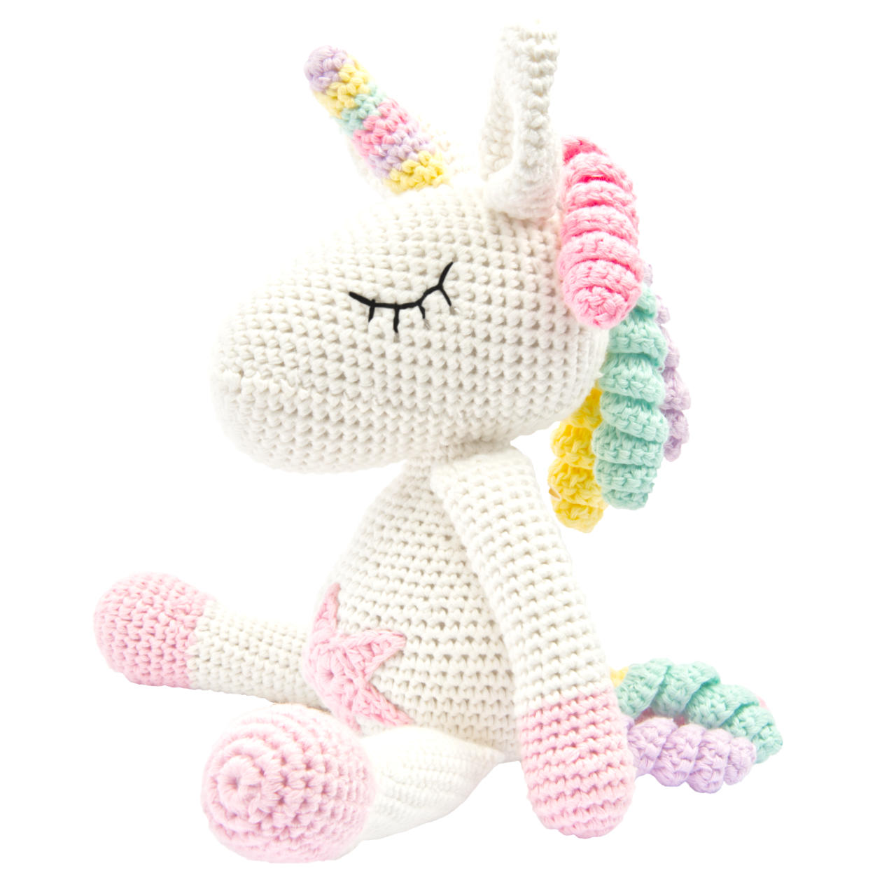 Handgestricktes Einhorn "Glücksbringer" Spielzeug aus Baumwolle 28cm Handgestricktes Einhorn "Glücksbringer" Spielzeug aus Baumwolle 28cm