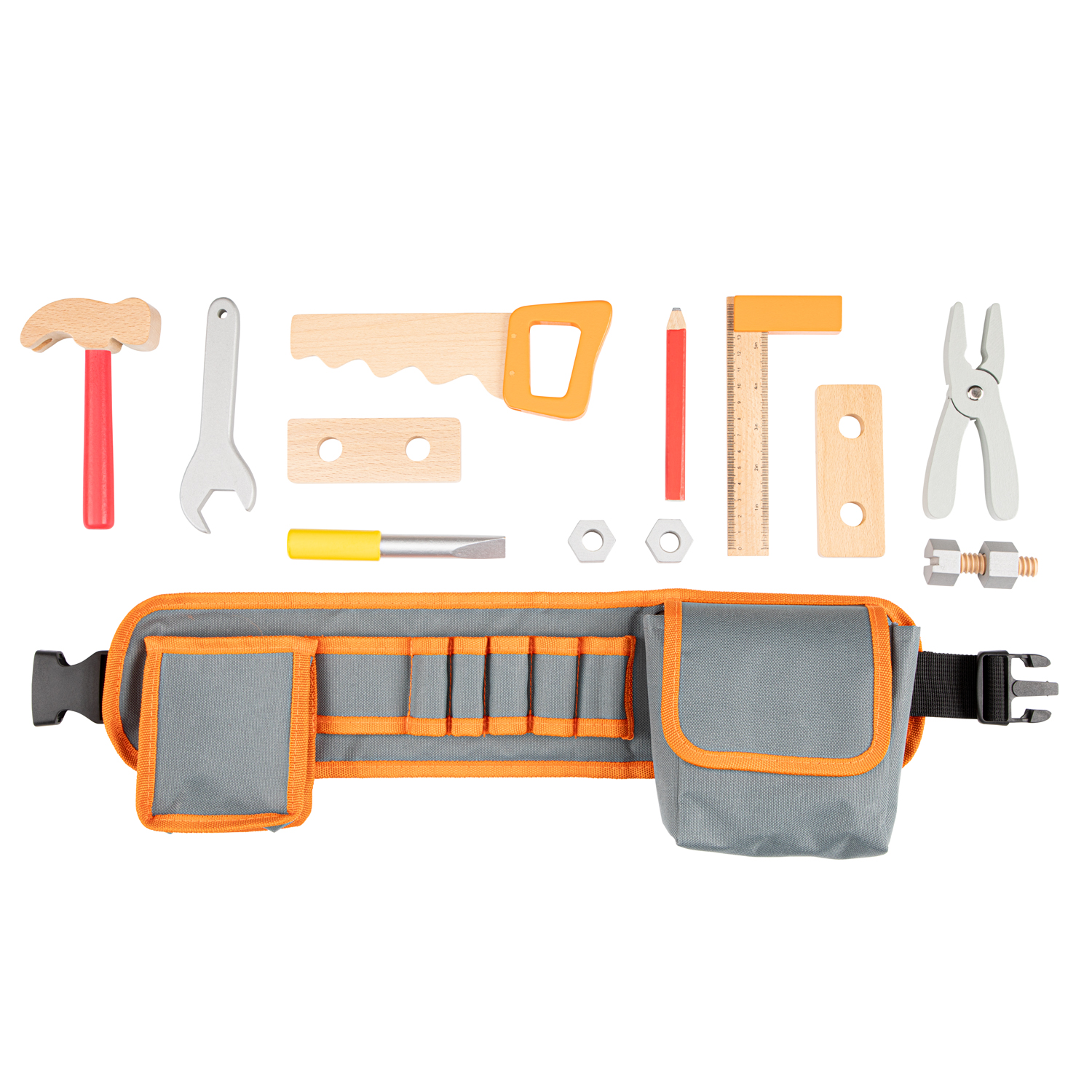 Werkzeuggürtel mit Werkzeug aus Holz für Kinder Spielset in Orange