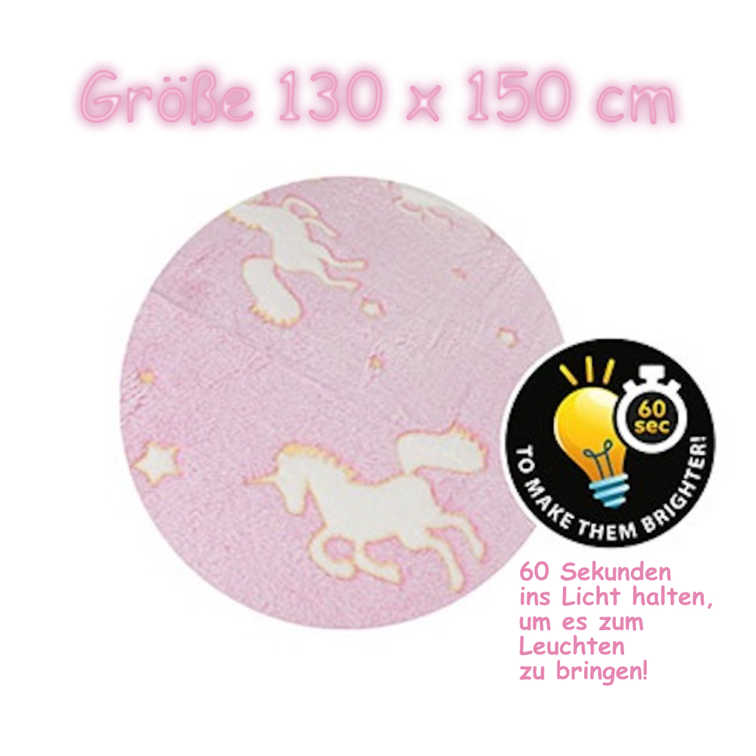 Leuchtende Einhorn-Decke für Kinder 130 x 150 cm leuchtet im Dunklen