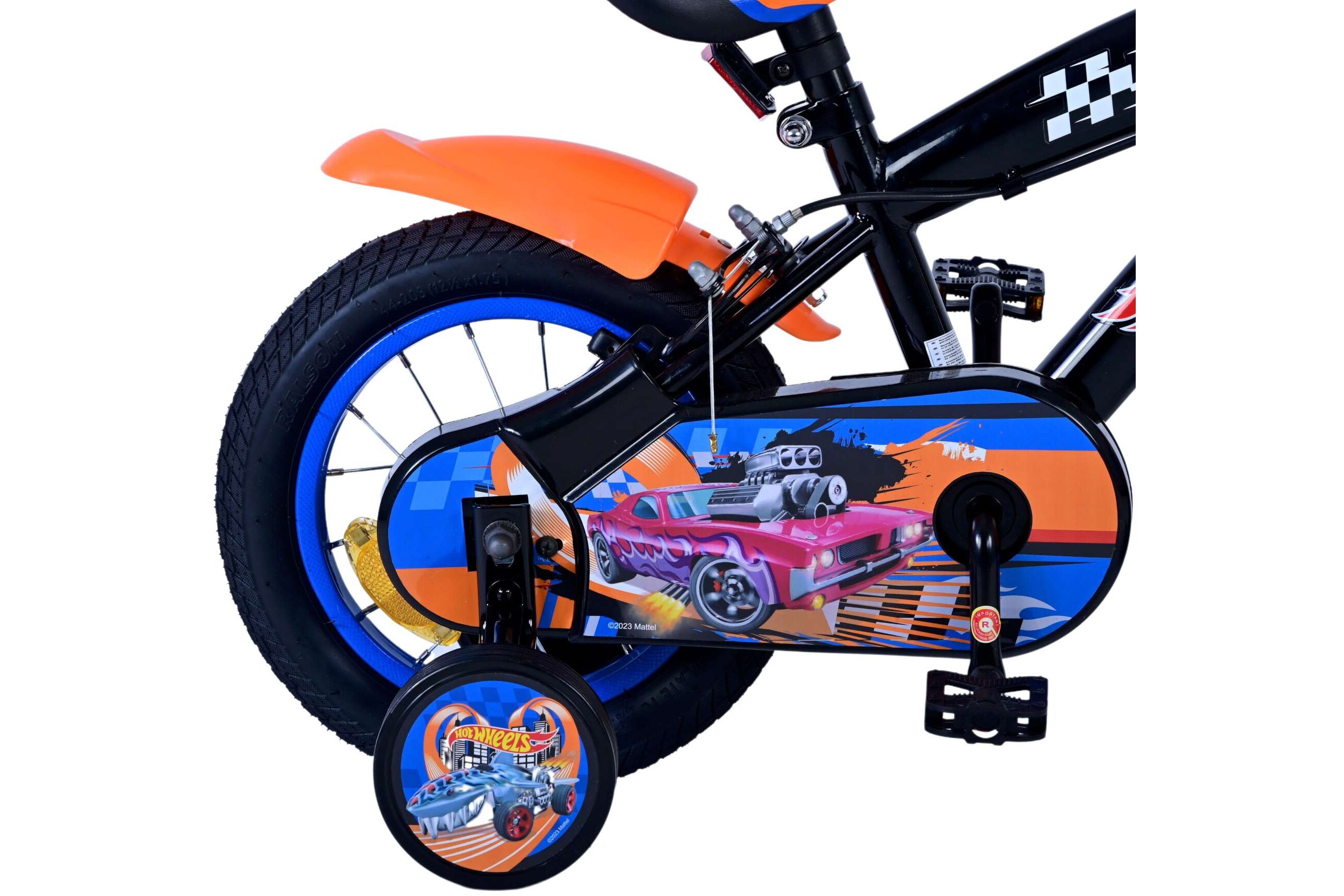 Volare Kinderfahrrad Hot Wheels für Jungen 12 Zoll Kinderrad in Schwarz Orange Blau, Zwei Handbremsen