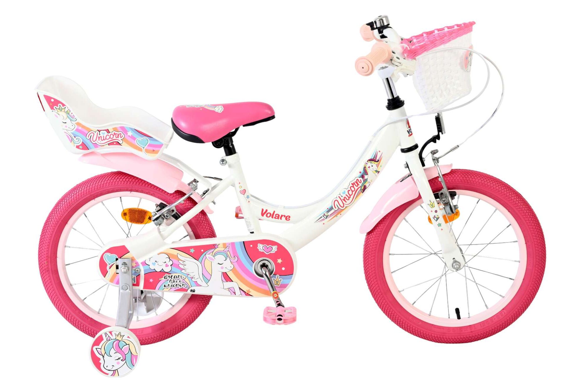 Kinderfahrrad Unicorn für Mädchen 16 Zoll Kinderrad in Weiß, Zwei Handbremsen